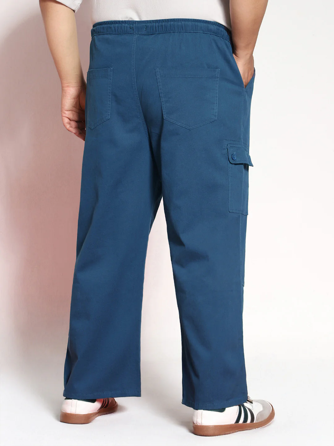 Plus Men's Denim Blue Loose Baggy Fit Cargo Jogger Chino Pant with 6 Pockets Stretchable - Image 3