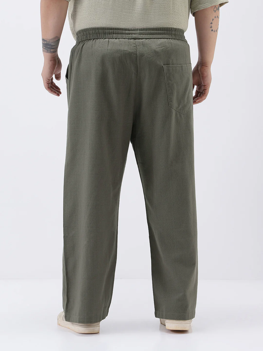 Plus Men's Dusty Grey Loose Fit Solid Linen Blend Trousers Non-Stretchable - Image 3