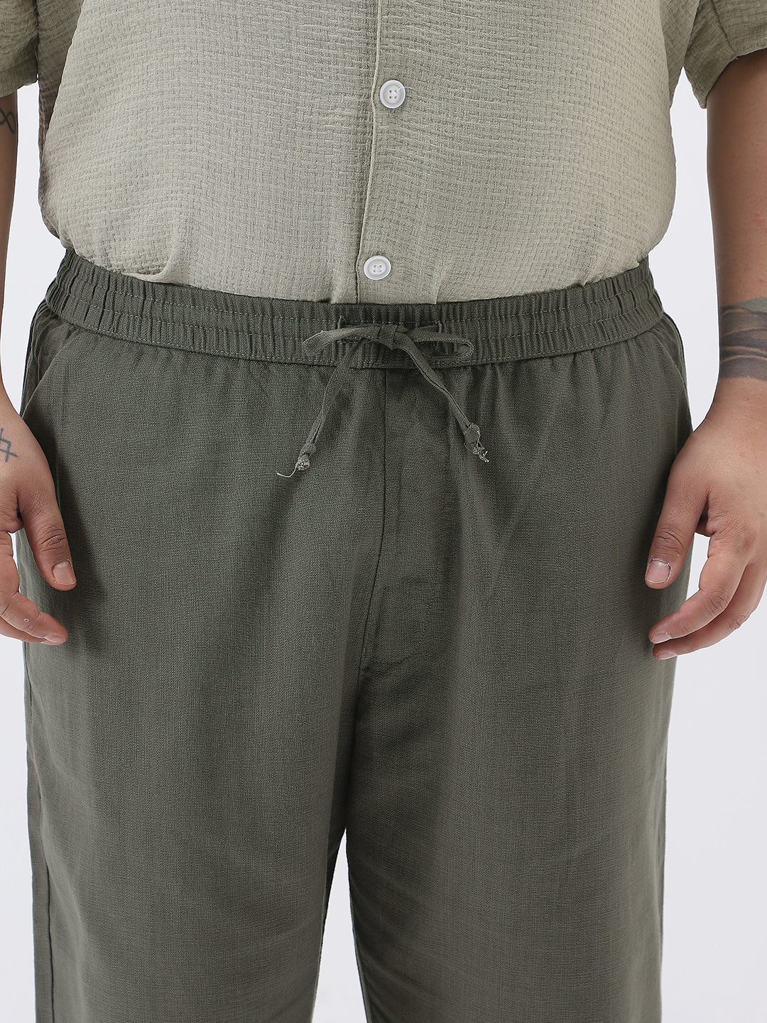Plus Men's Dusty Grey Loose Fit Solid Linen Blend Trousers Non-Stretchable - Image 5