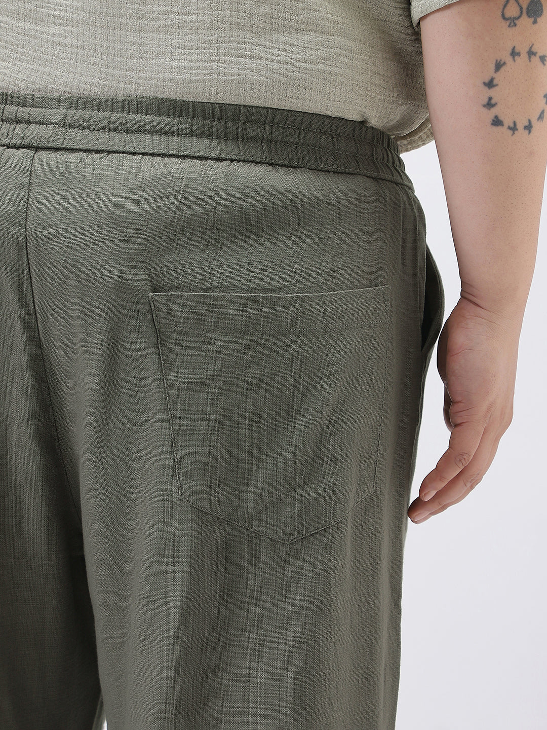 Plus Men's Dusty Grey Loose Fit Solid Linen Blend Trousers Non-Stretchable - Image 6