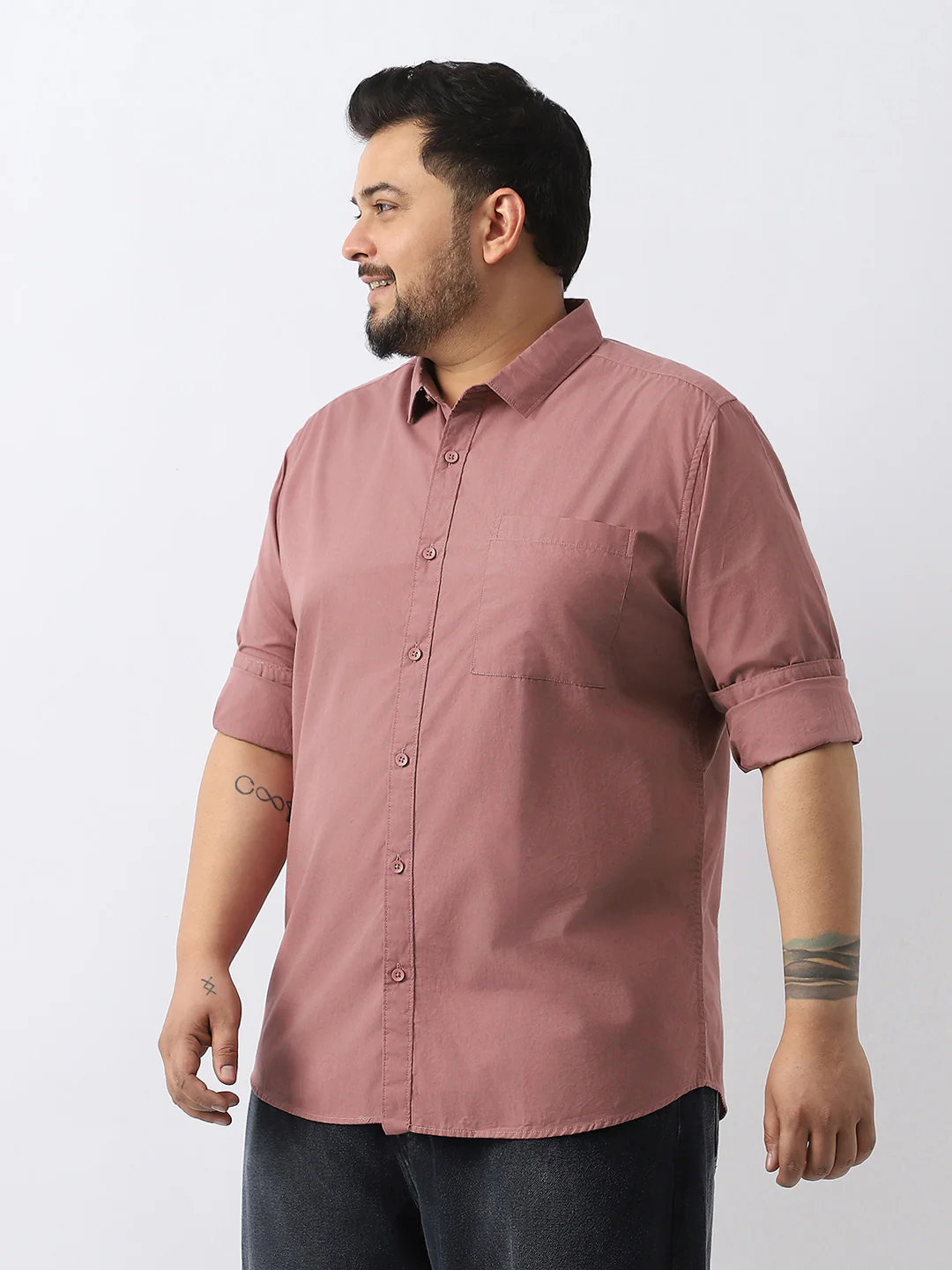 Plus Men's Dusty Pink Cotton Full Sleeve Regular Fit Casual Solid Shirt - Image 3