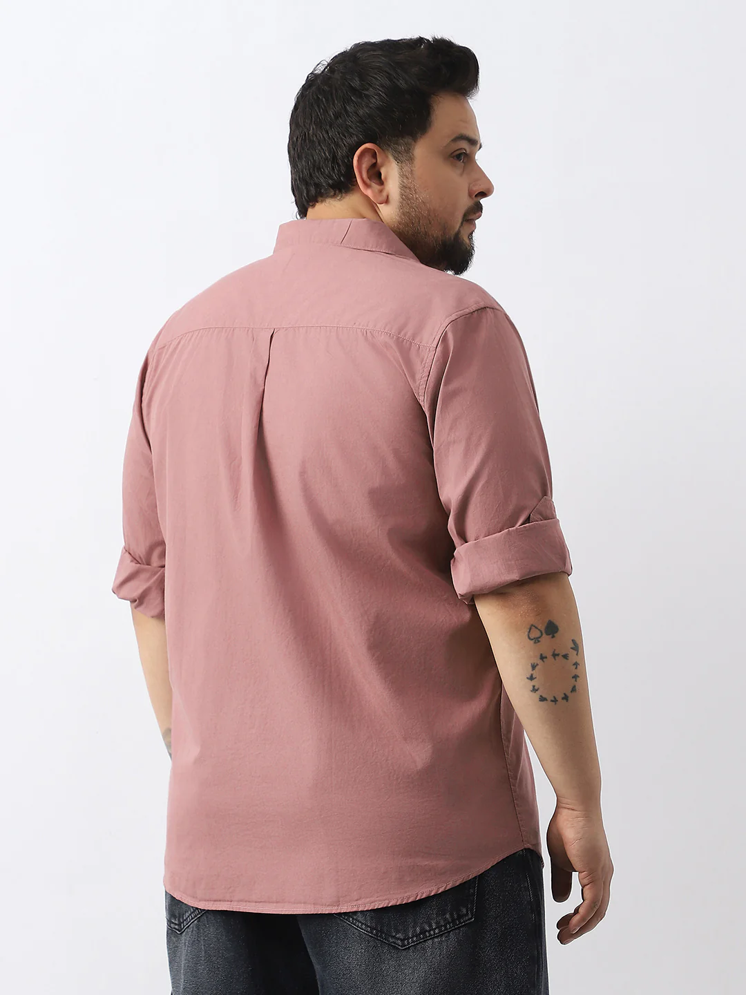 Plus Men's Dusty Pink Cotton Full Sleeve Regular Fit Casual Solid Shirt - Image 4