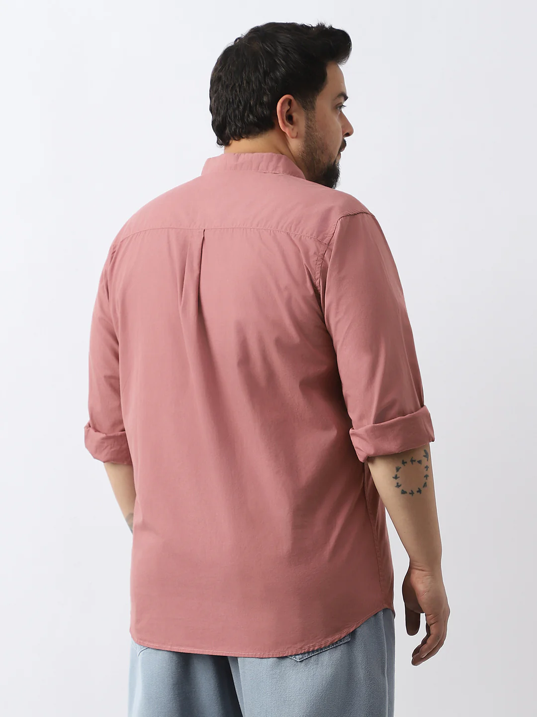 Plus Men's Dusty Pink Cotton Full Sleeve Regular Fit Casual Solid Shirt - Image 3