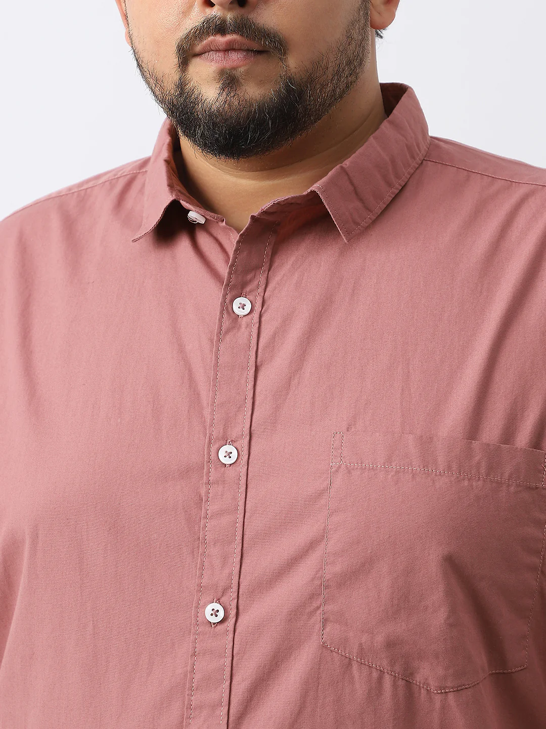 Plus Men's Dusty Pink Cotton Full Sleeve Regular Fit Casual Solid Shirt - Image 5
