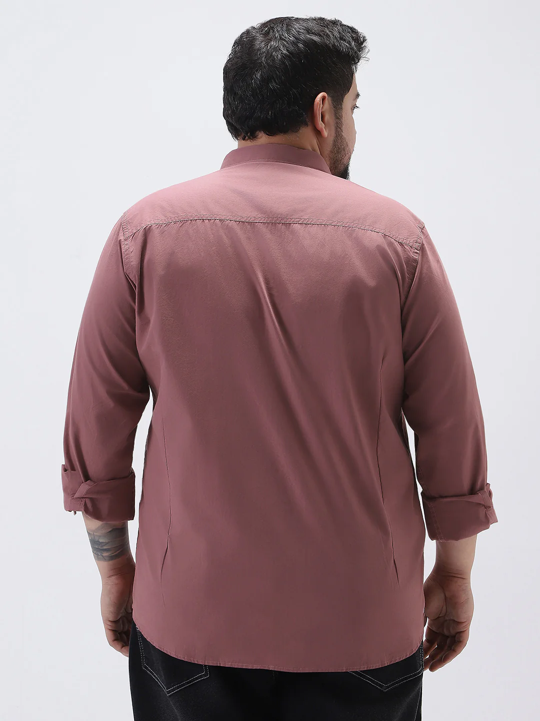 Plus Men's Dusty Pink Cotton Full Sleeve Regular Fit Casual Solid Shirt - Image 3
