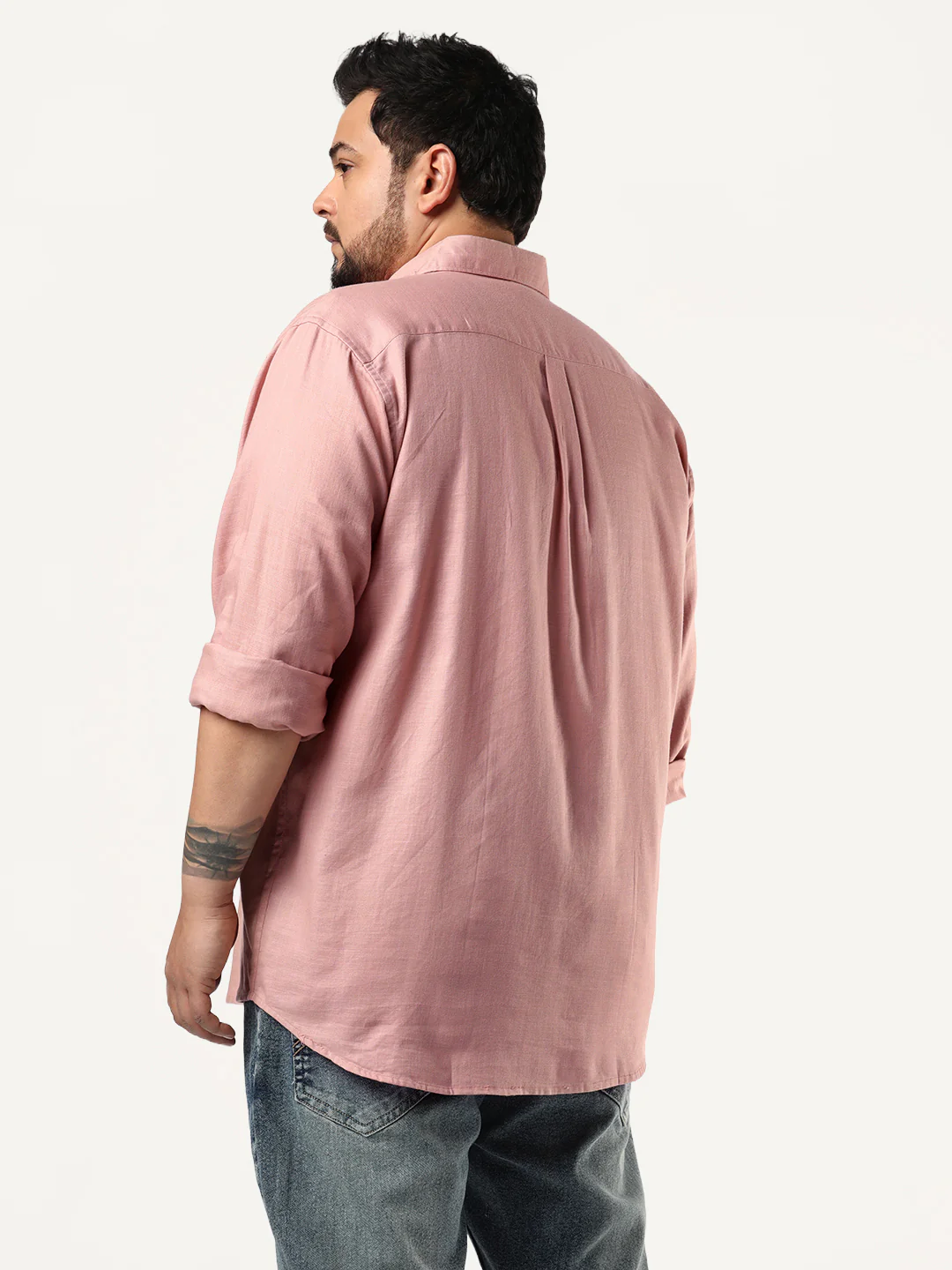 Plus Men's Dusty Pink Linen Blend Full Sleeve Relaxed Fit Casual Solid Shirt - Image 3