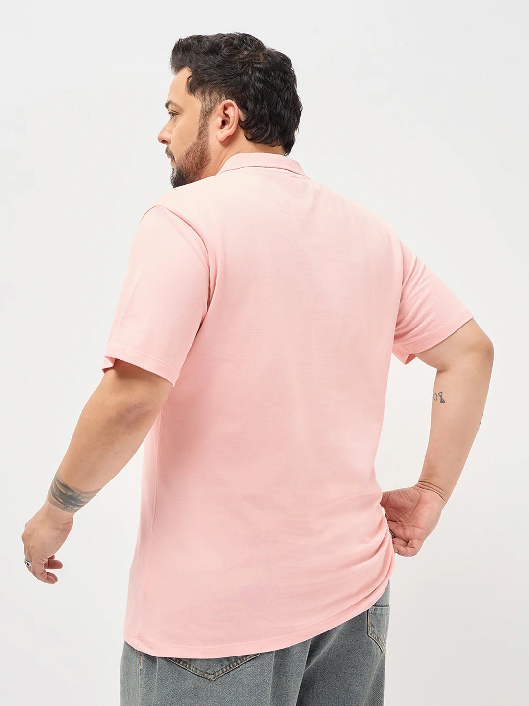 Plus Men's Dusty Pink Solid Regular Fit Half Sleeve Cotton Polo T-Shirt - Image 3