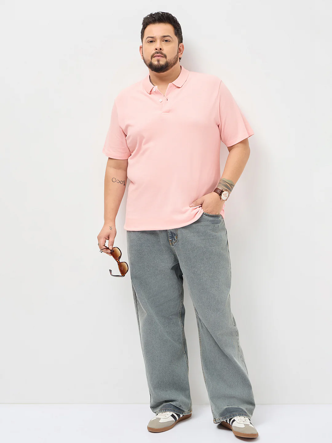 Plus Men's Dusty Pink Solid Regular Fit Half Sleeve Cotton Polo T-Shirt - Image 4