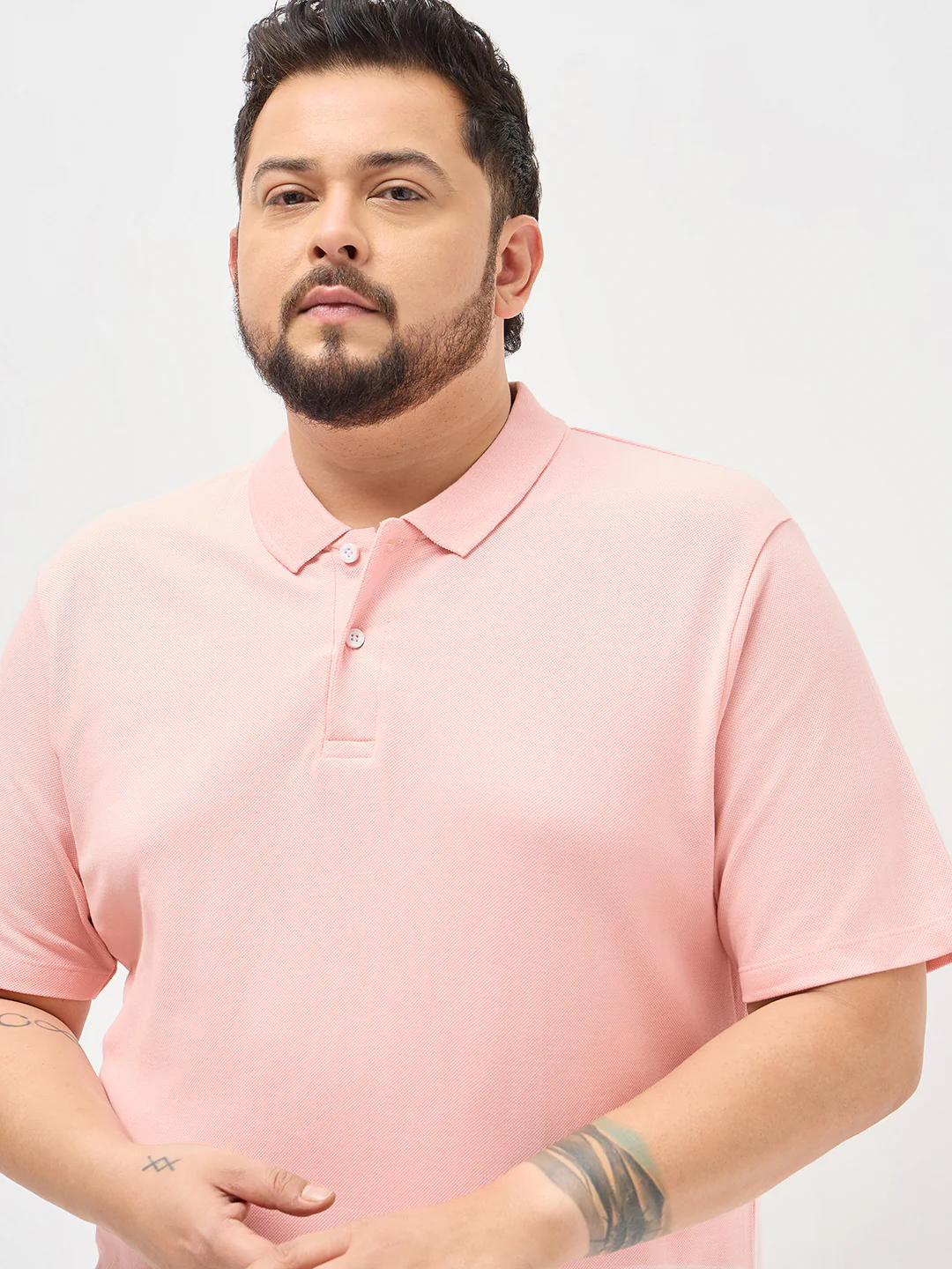Plus Men's Dusty Pink Solid Regular Fit Half Sleeve Cotton Polo T-Shirt - Image 5