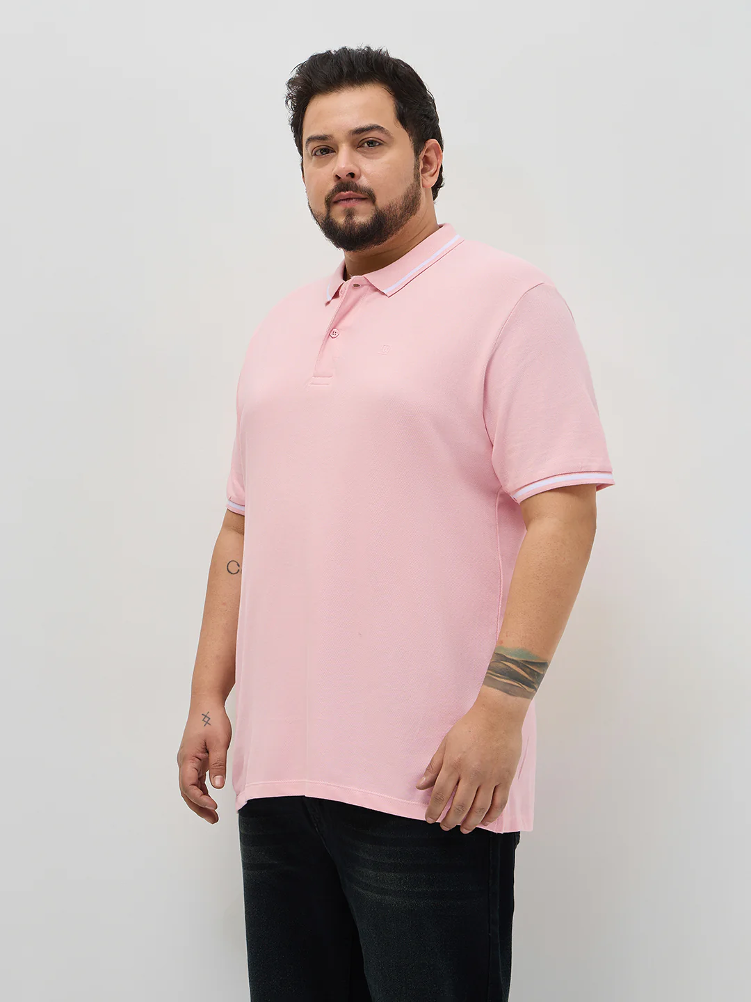Plus Men's Dusty Pink Solid Regular Fit Half Sleeve Cotton Polo T-Shirt - Image 2