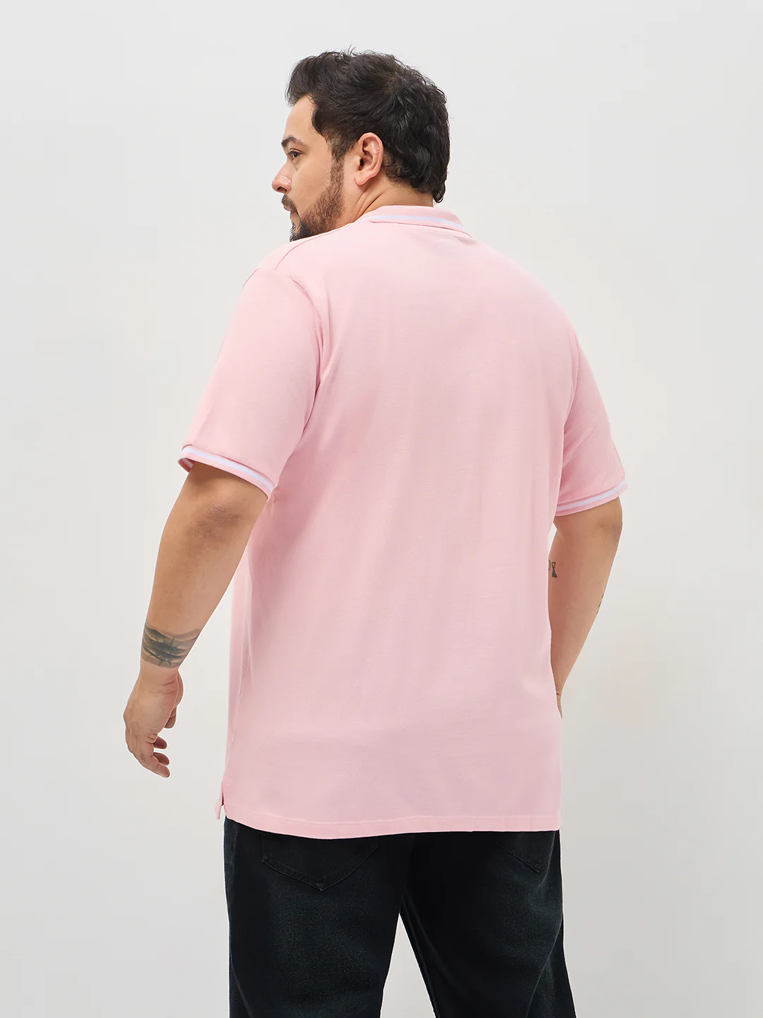 Plus Men's Dusty Pink Solid Regular Fit Half Sleeve Cotton Polo T-Shirt - Image 3