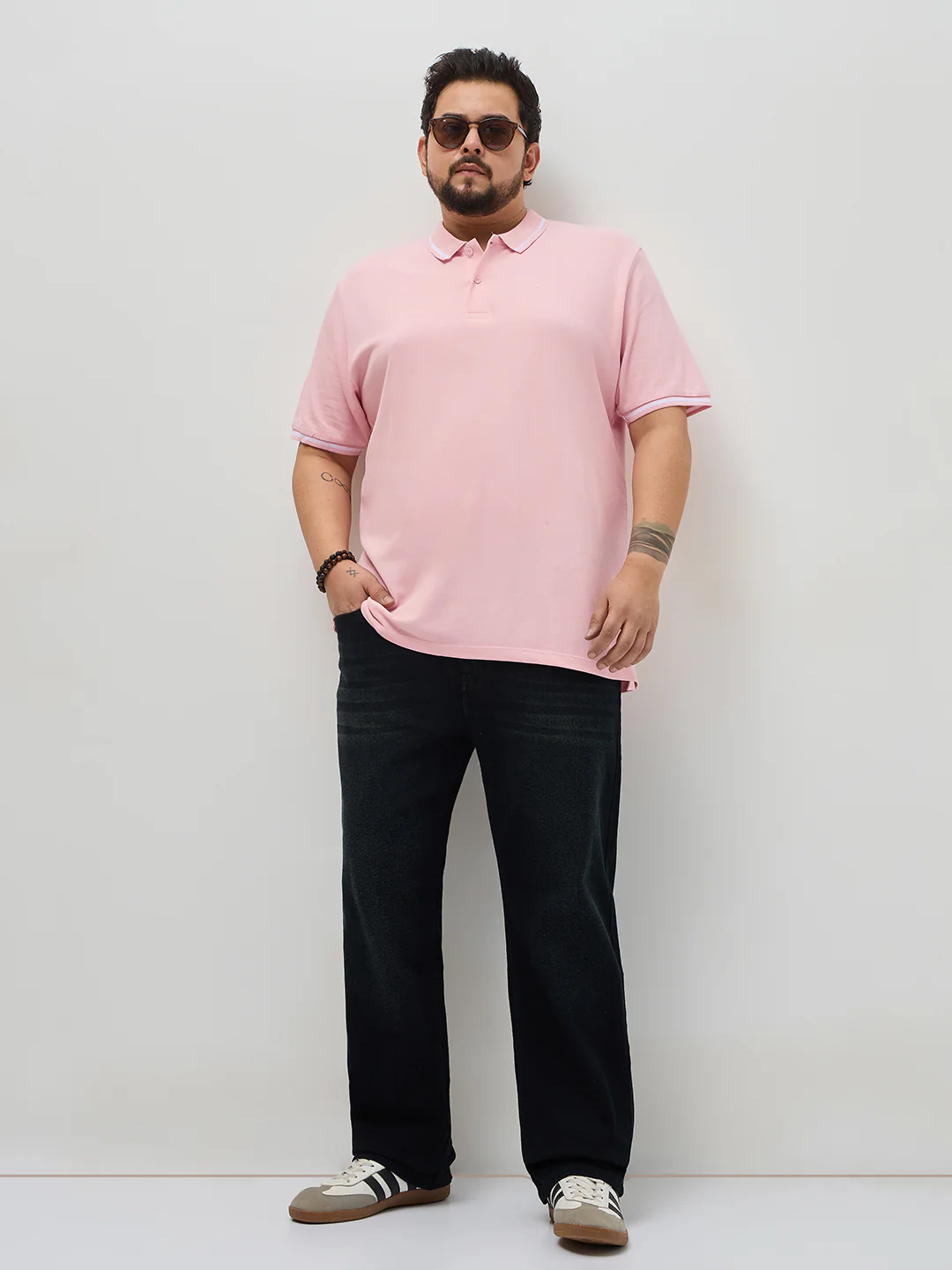 Plus Men's Dusty Pink Solid Regular Fit Half Sleeve Cotton Polo T-Shirt - Image 4