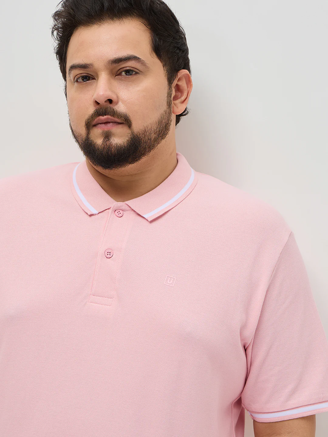 Plus Men's Dusty Pink Solid Regular Fit Half Sleeve Cotton Polo T-Shirt - Image 5