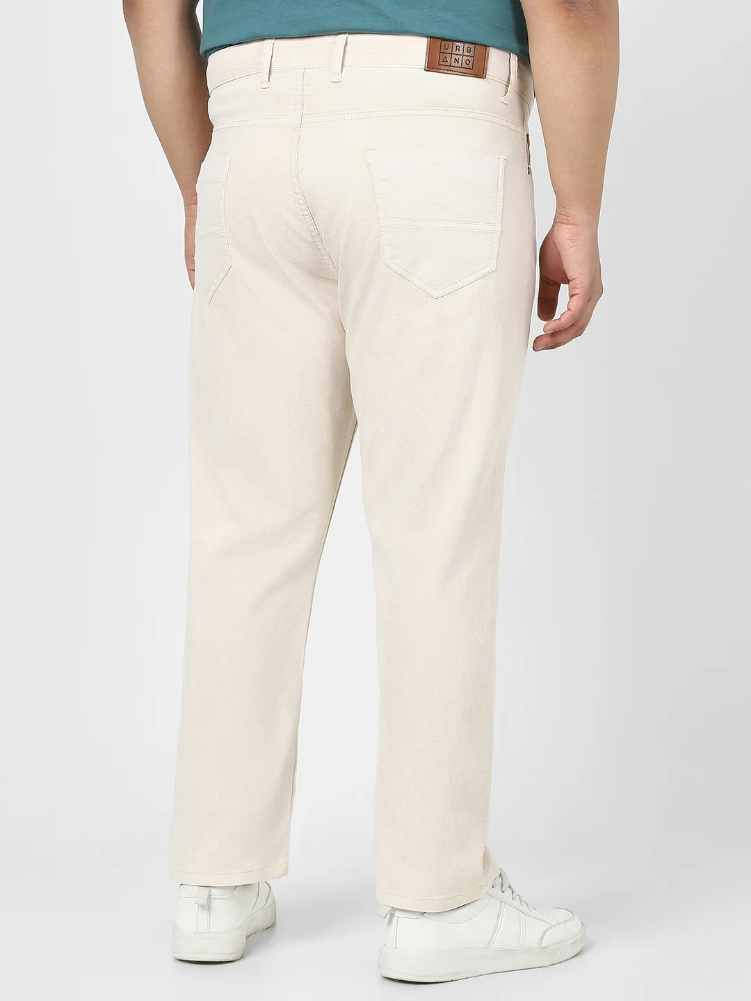 Plus Men's Ecru Straight Fit Washed Jeans Stretchable - Image 3
