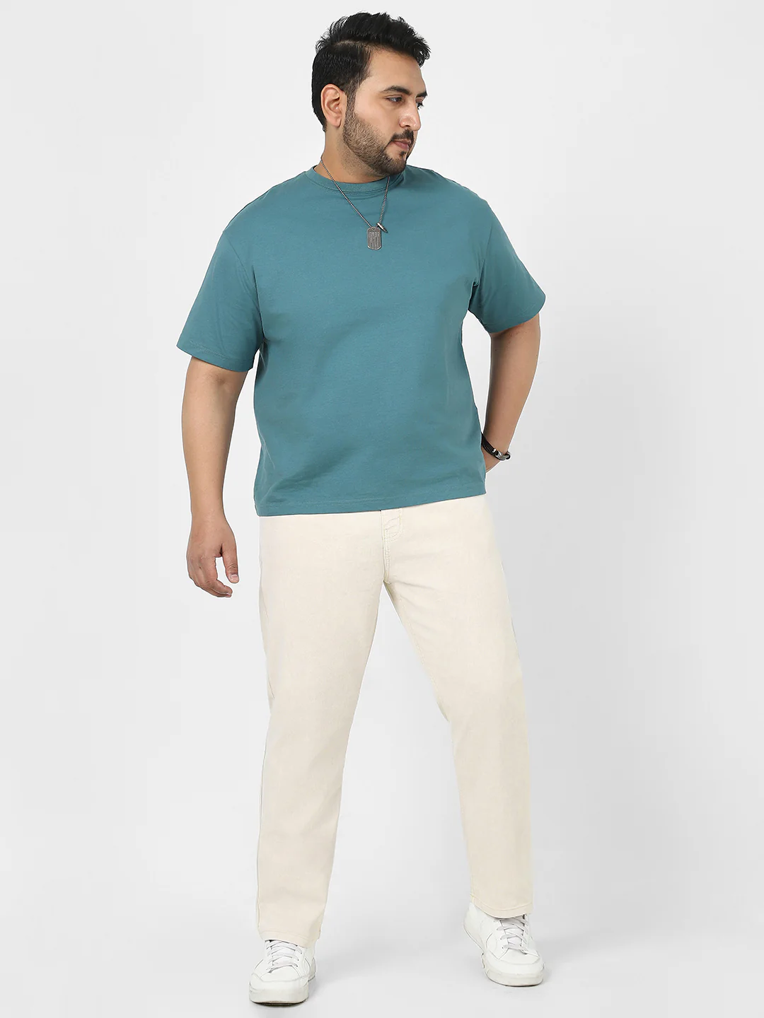 Plus Men's Ecru Straight Fit Washed Jeans Stretchable - Image 4