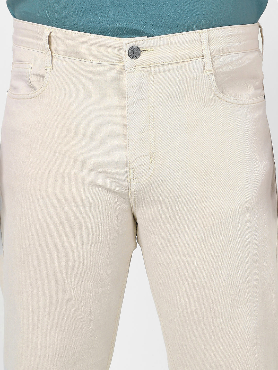 Plus Men's Ecru Straight Fit Washed Jeans Stretchable - Image 5