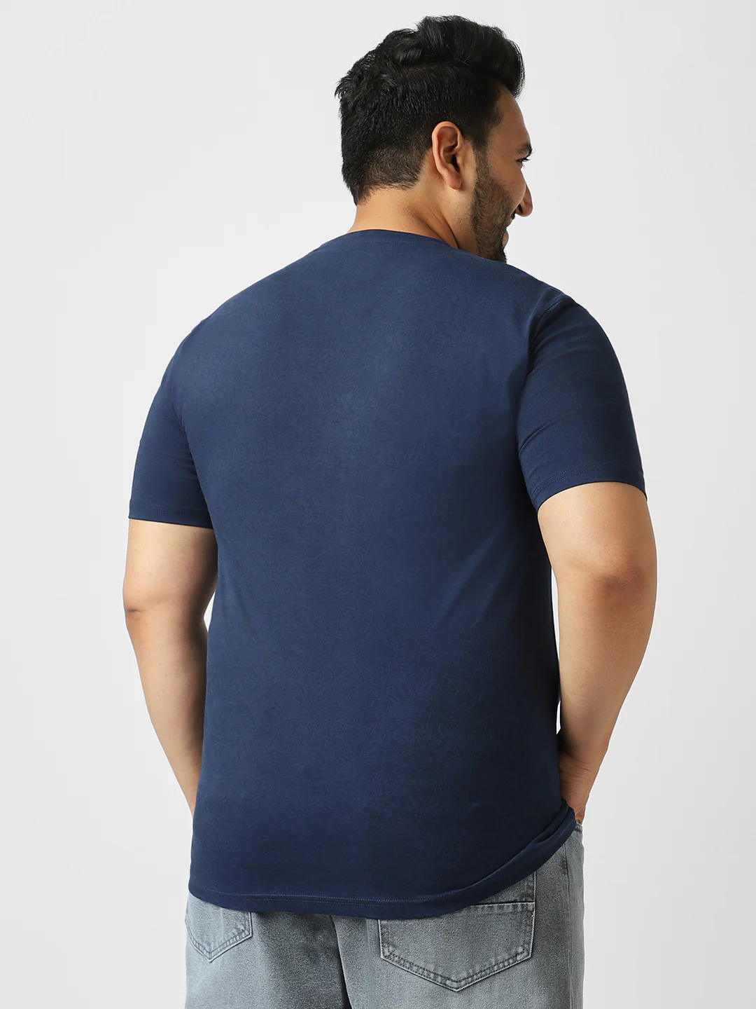 Plus Men's Estate Blue Printed Half Sleeve Regular Fit Cotton T-Shirt - Image 3