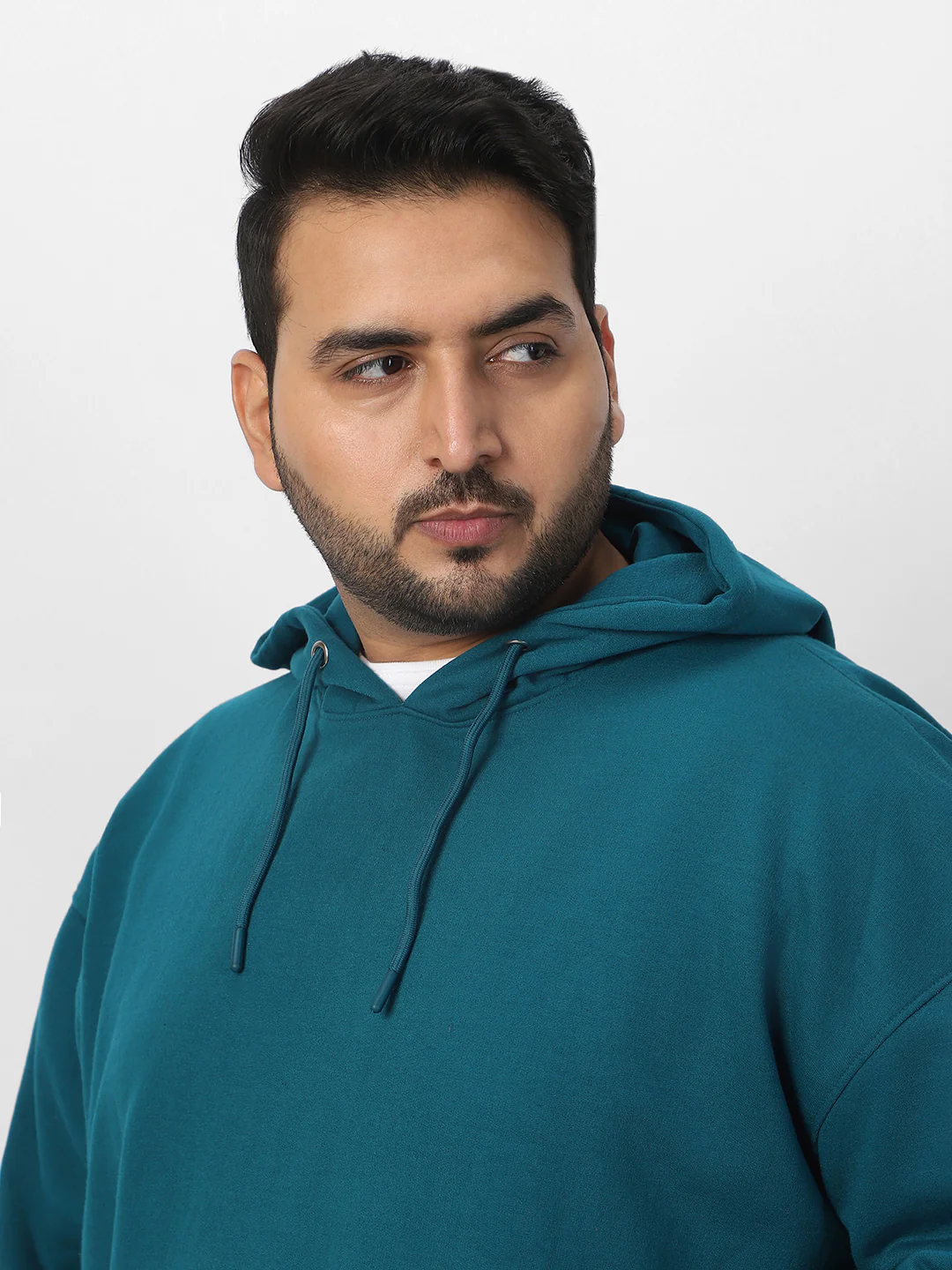 Plus Men's Fog Teal Green Cotton Solid Oversized Hooded Neck Sweatshirt - Image 5