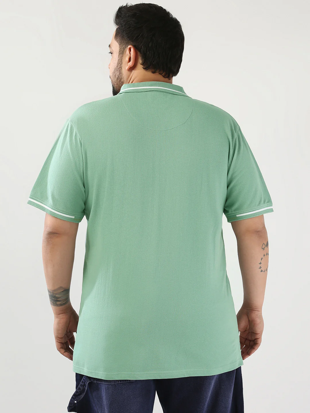 Plus Men's Granite Green Solid Regular Fit Half Sleeve Cotton Polo T-Shirt - Image 5