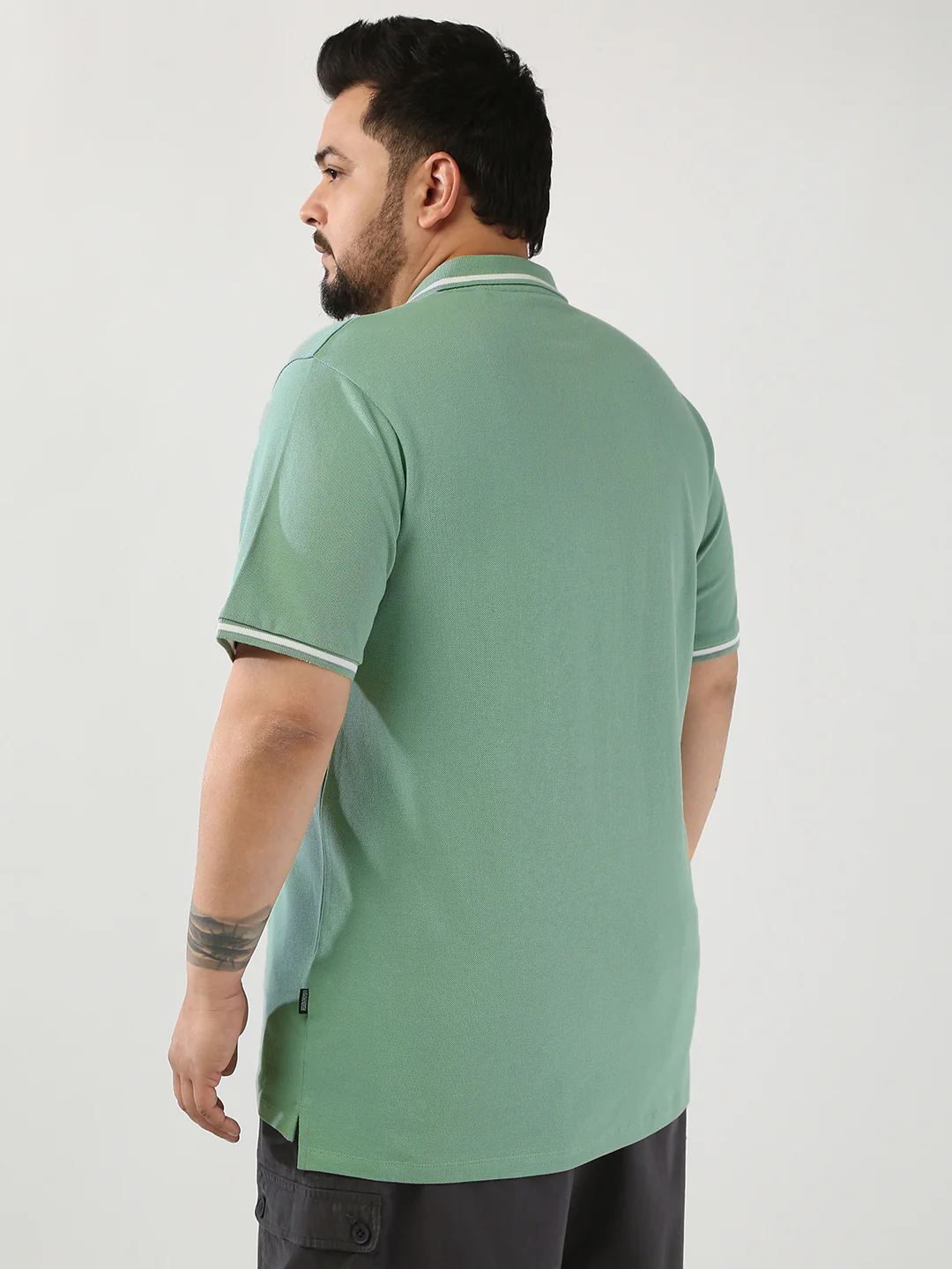 Plus Men's Granite Green Solid Regular Fit Half Sleeve Cotton Polo T-Shirt - Image 4