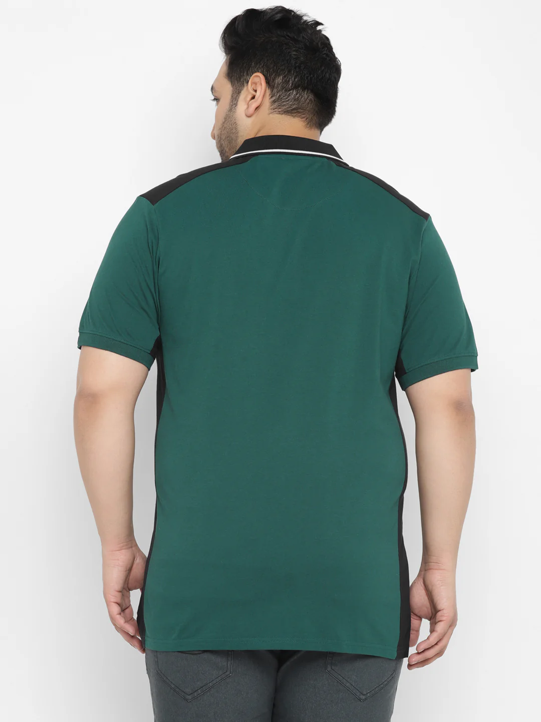 Plus Men's Green, Black Colour-Block Regular Fit Half Sleeve Cotton Polo T-Shirt - Image 3