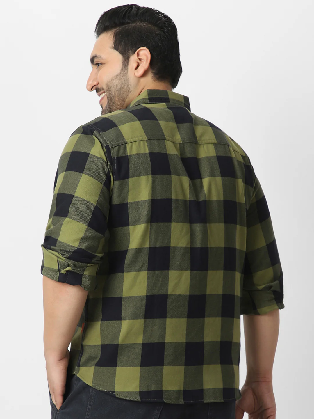 Plus Men's Green Black Cotton Full Sleeve Regular Fit Casual Checkered Shirt - Image 3