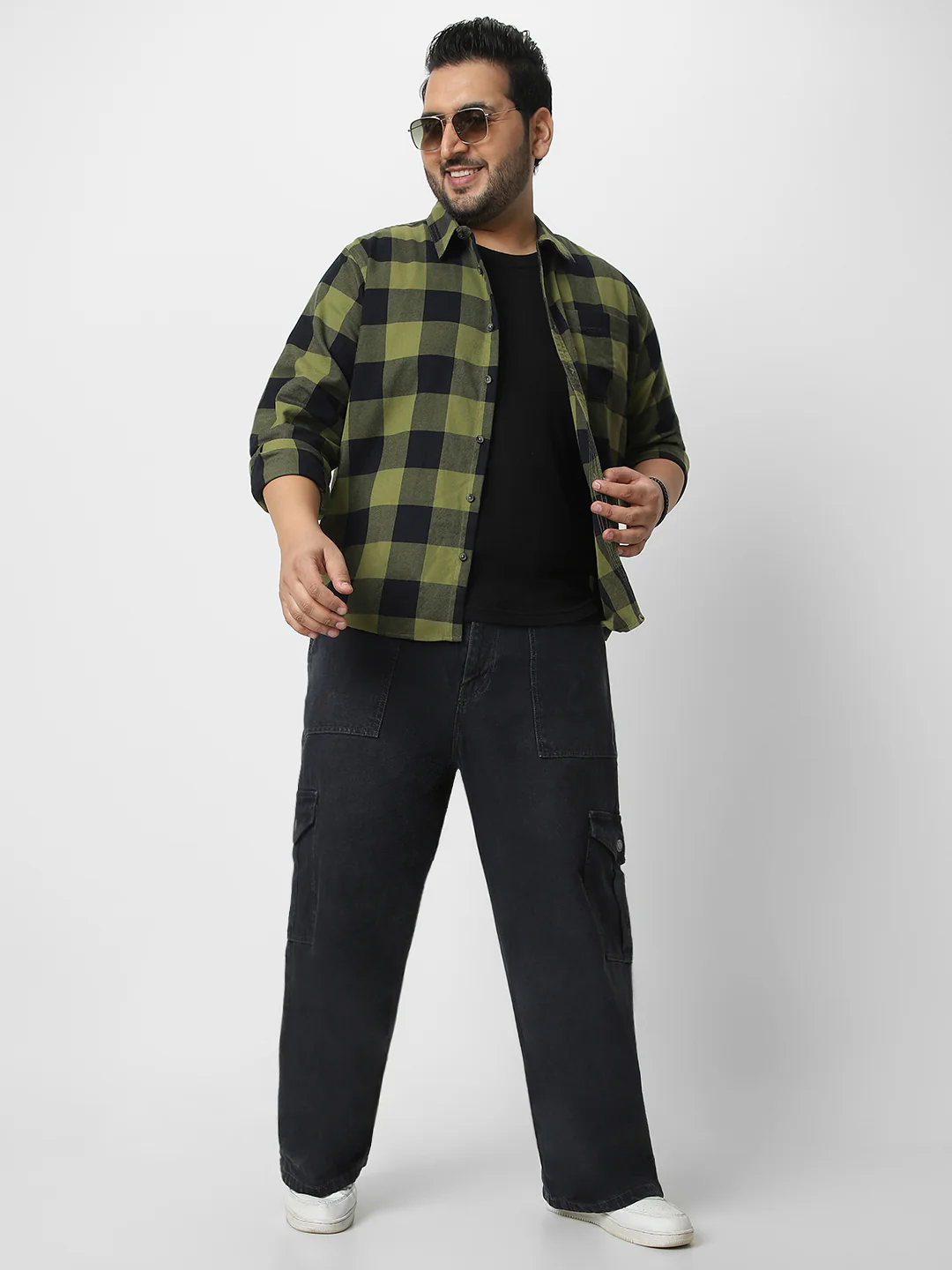 Plus Men's Green Black Cotton Full Sleeve Regular Fit Casual Checkered Shirt - Image 4