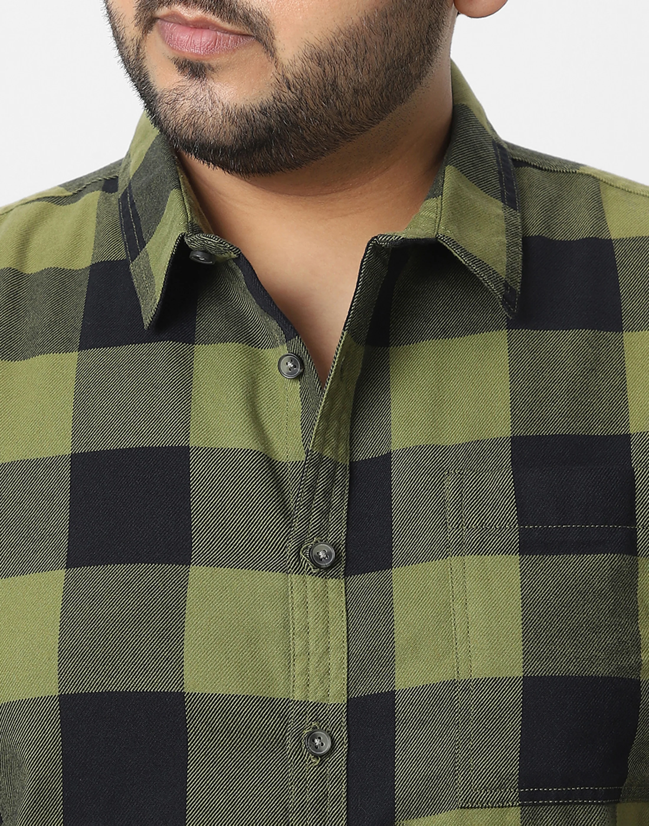 Plus Men's Green Black Cotton Full Sleeve Regular Fit Casual Checkered Shirt - Image 5