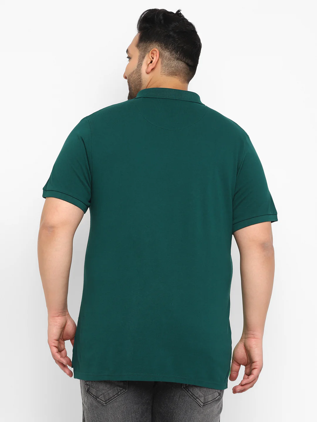 Plus Men's Green Colour-Block Regular Fit Half Sleeve Cotton Polo T-Shirt - Image 3