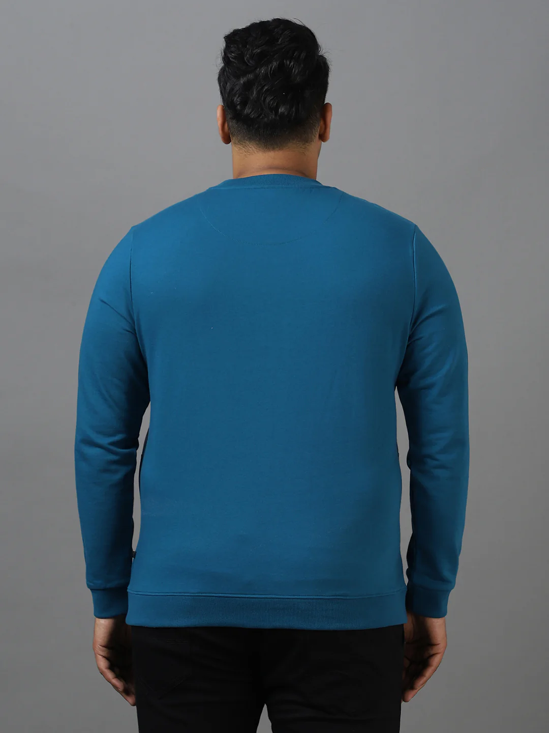 Plus Men's Green Cotton Color Block Round Neck Sweatshirt - Image 3