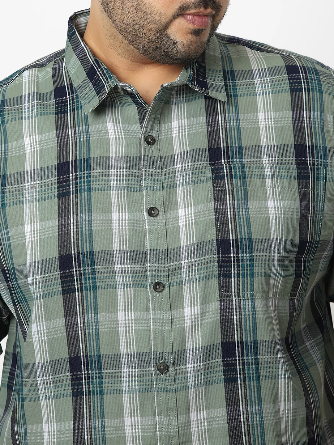 Plus Men's Green Cotton Full Sleeve Regular Fit Casual Checkered Shirt - Image 5