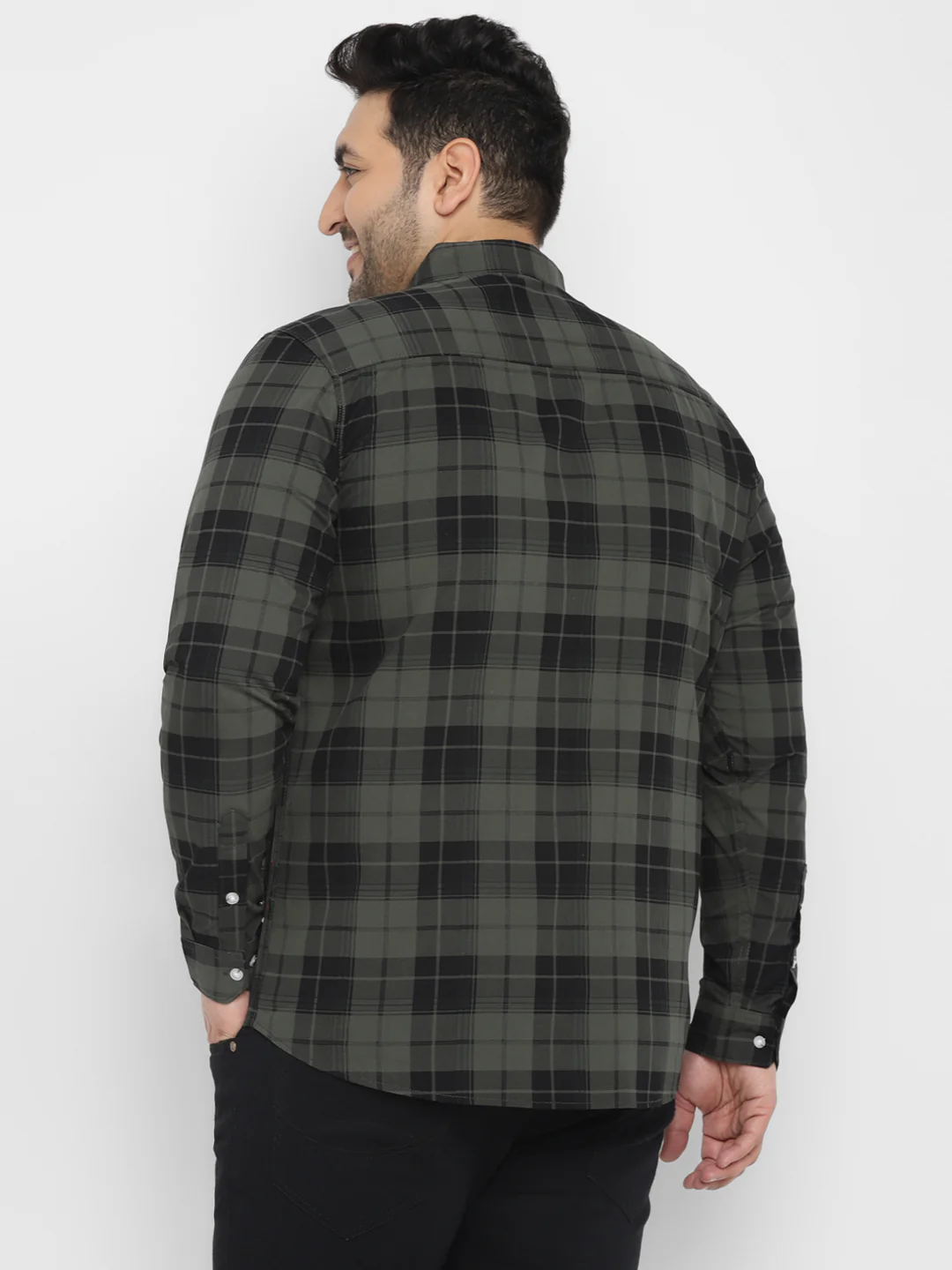 Plus Men's Green Cotton Full Sleeve Regular Fit Casual Checkered Shirt - Image 3