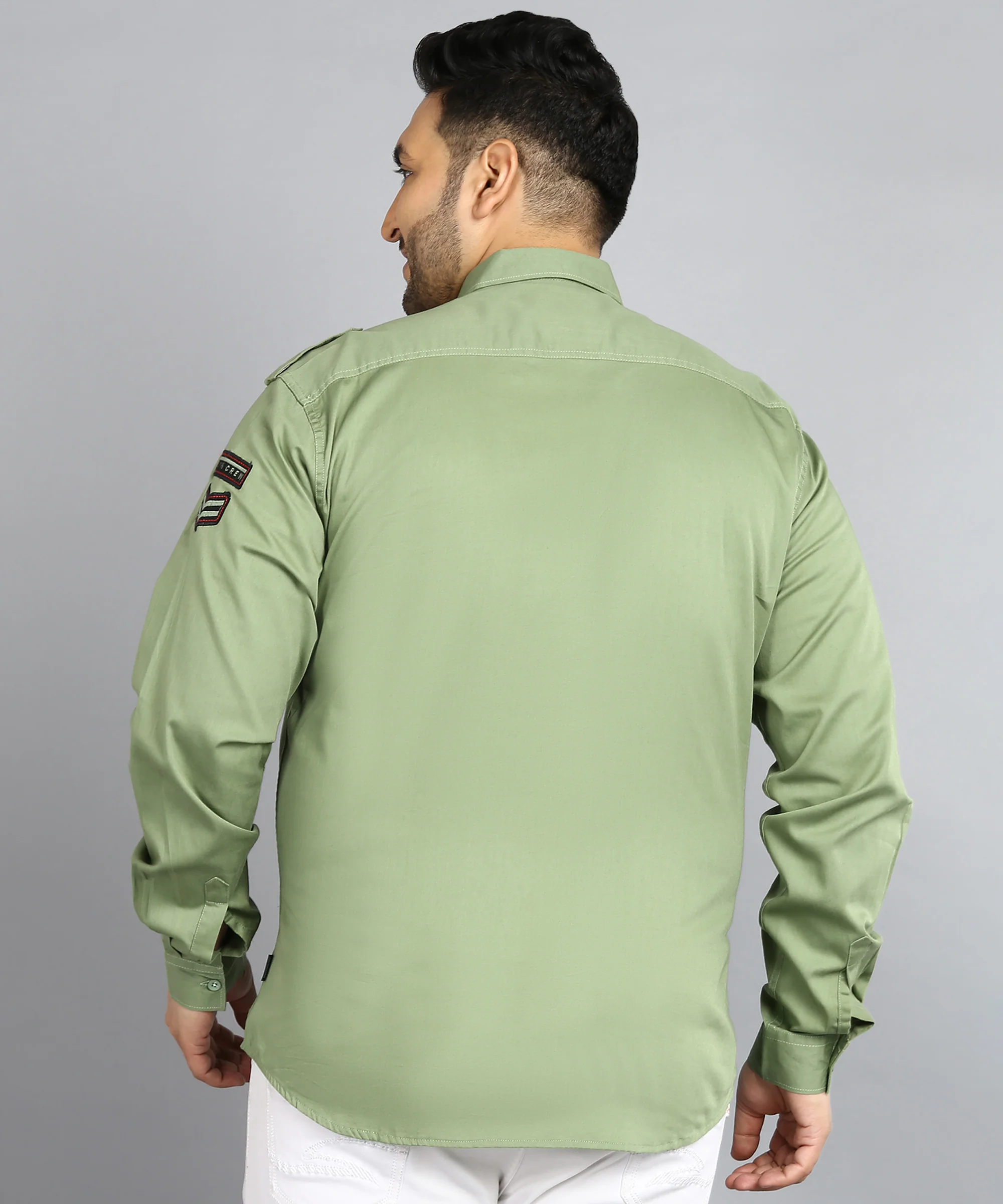 Plus Men's Green Cotton Full Sleeve Regular Fit Casual Solid Shirt - Image 3