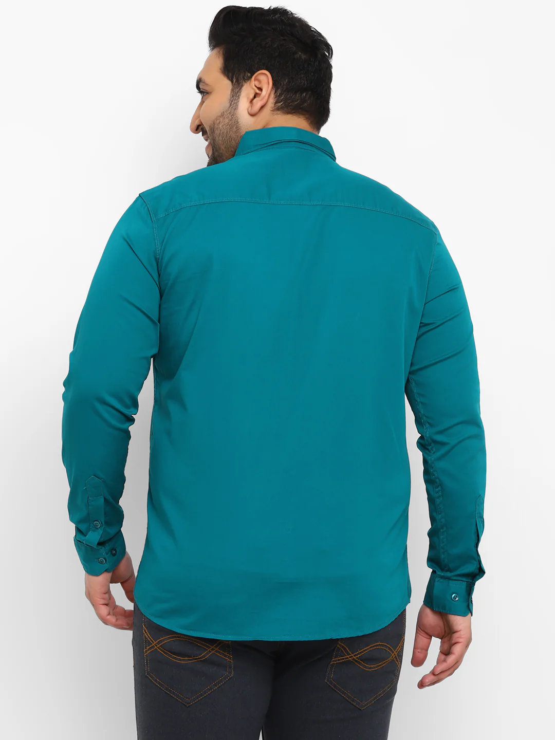 Plus Men's Green Cotton Full Sleeve Regular Fit Casual Solid Shirt - Image 3