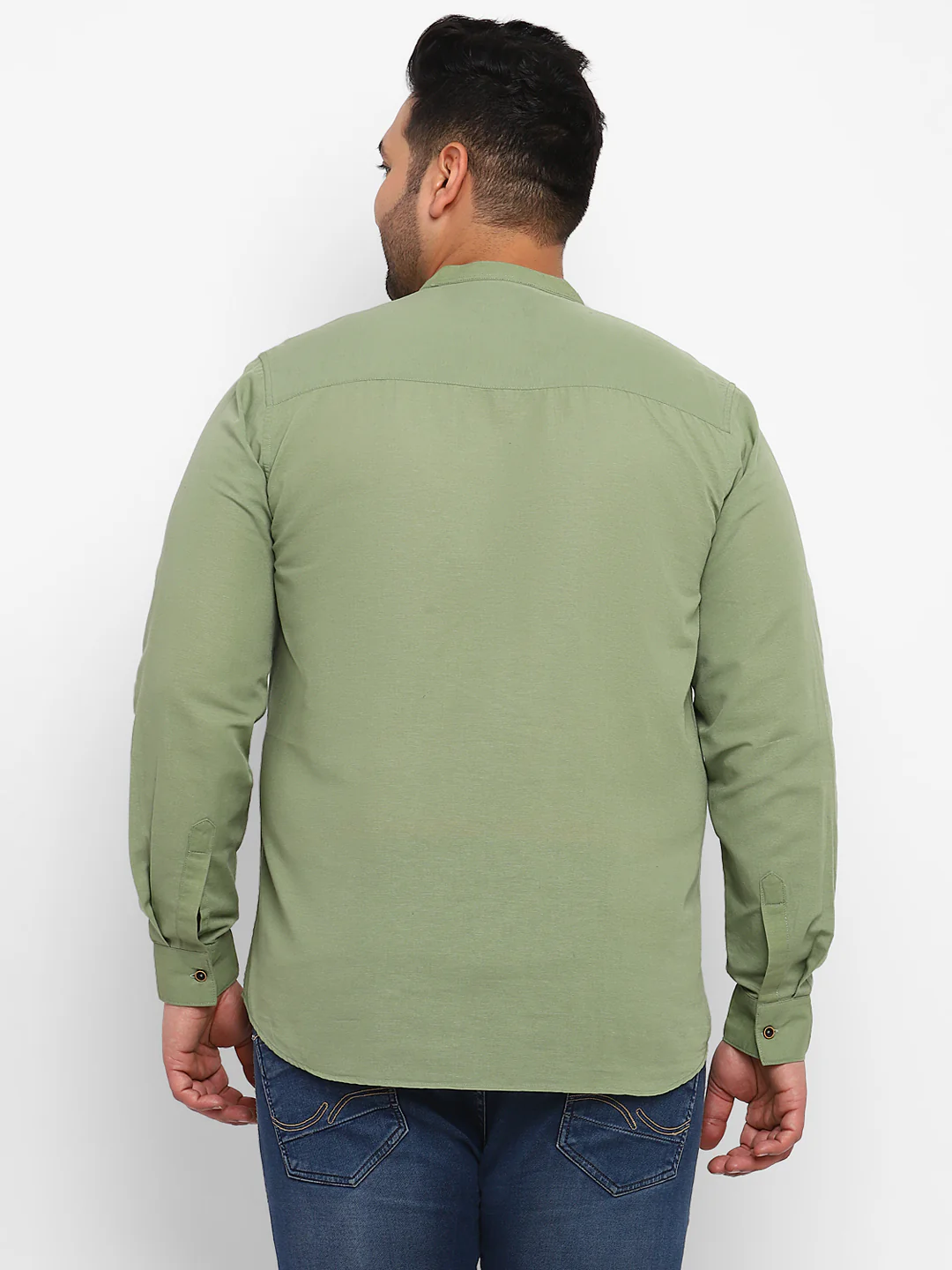 Plus Men's Green Cotton Full Sleeve Regular Fit Casual Solid Shirt - Image 3