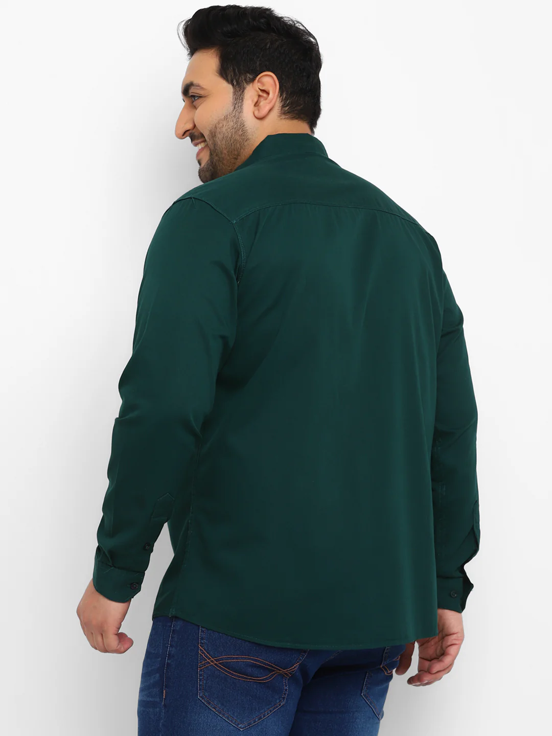 Plus Men's Green Cotton Full Sleeve Regular Fit Casual Solid Shirt - Image 3