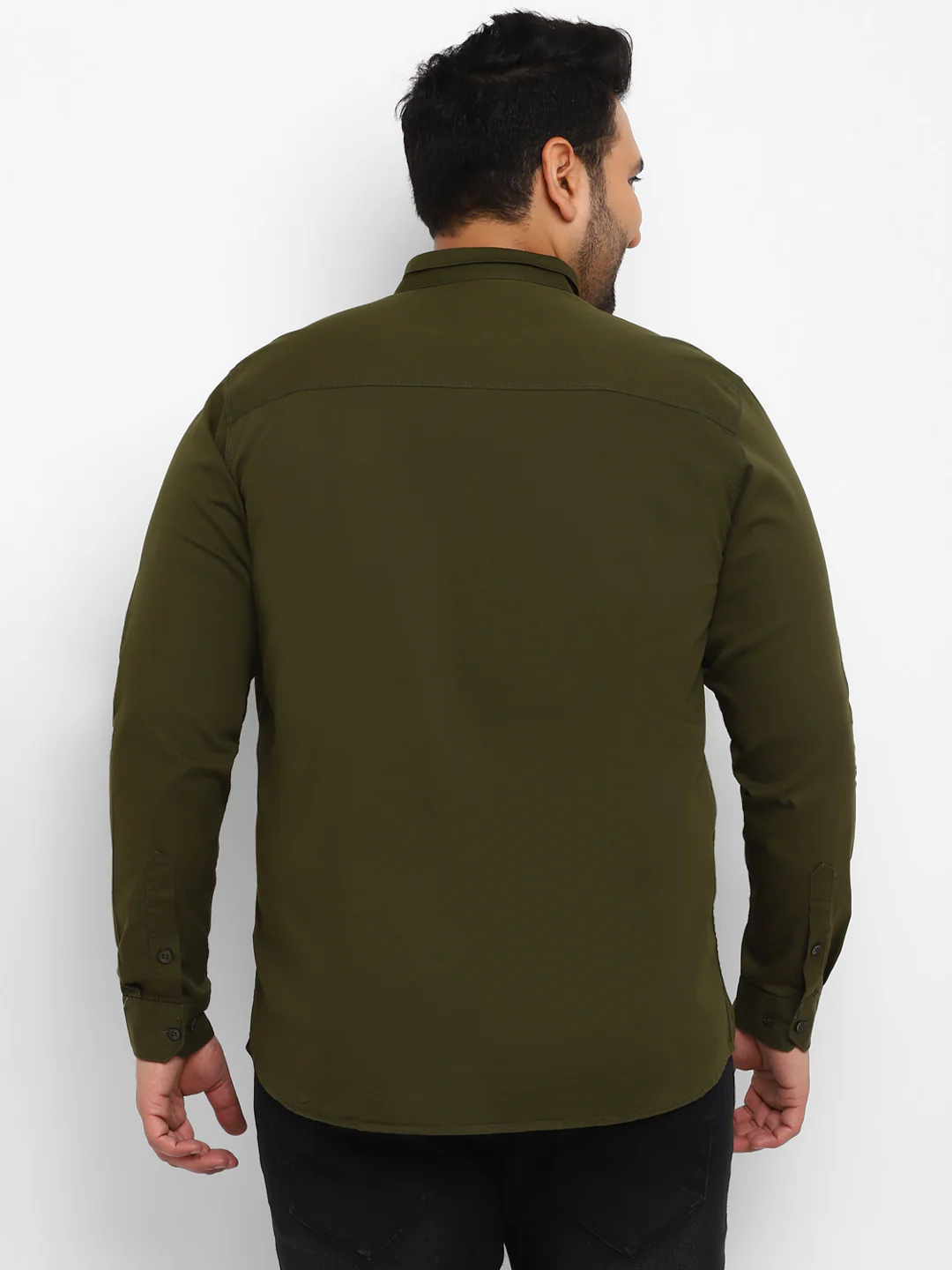 Plus Men's Green Cotton Full Sleeve Regular Fit Casual Solid Shirt with Mandarin Collar - Image 3