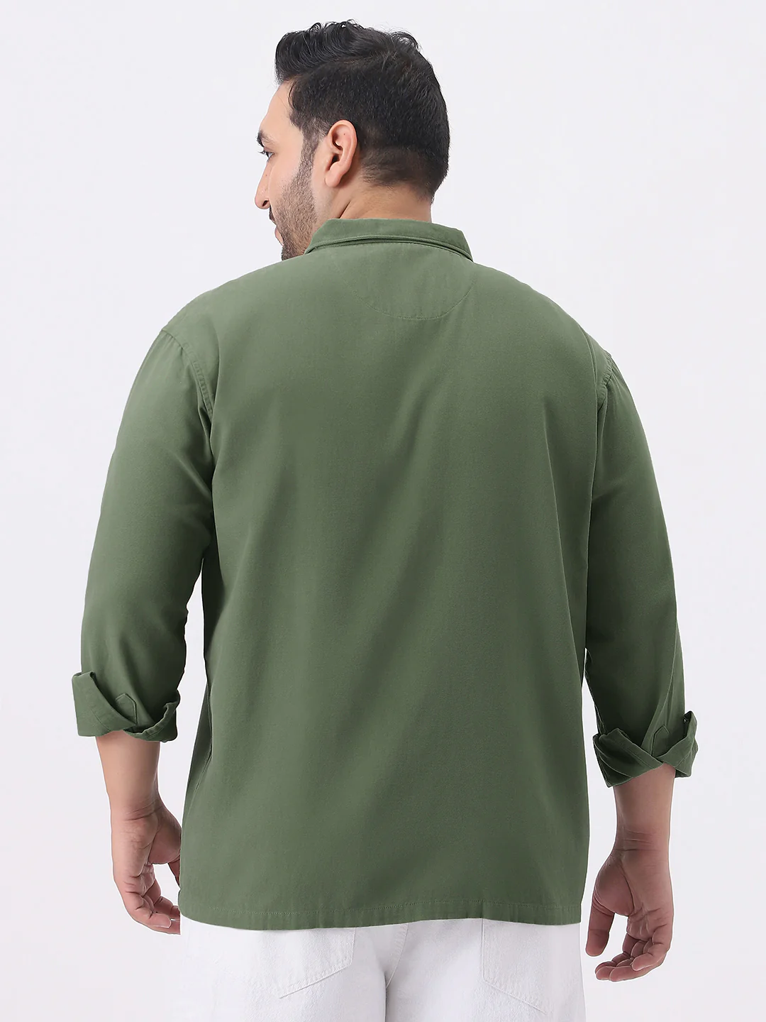 Plus Men's Green Cotton Full Sleeve Relaxed Fit Shacket with Utility Pockets - Image 3