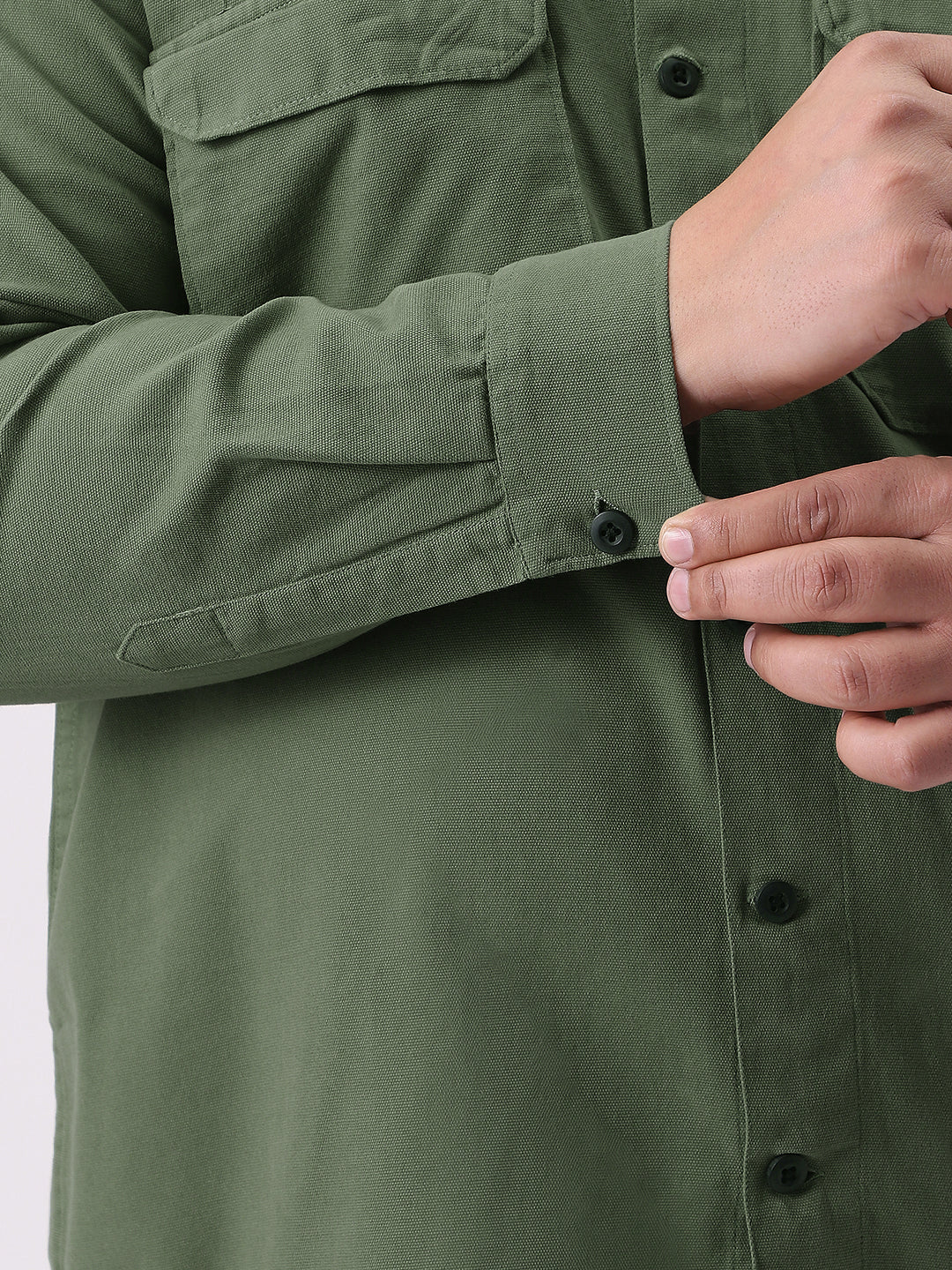 Plus Men's Green Cotton Full Sleeve Relaxed Fit Shacket with Utility Pockets - Image 6