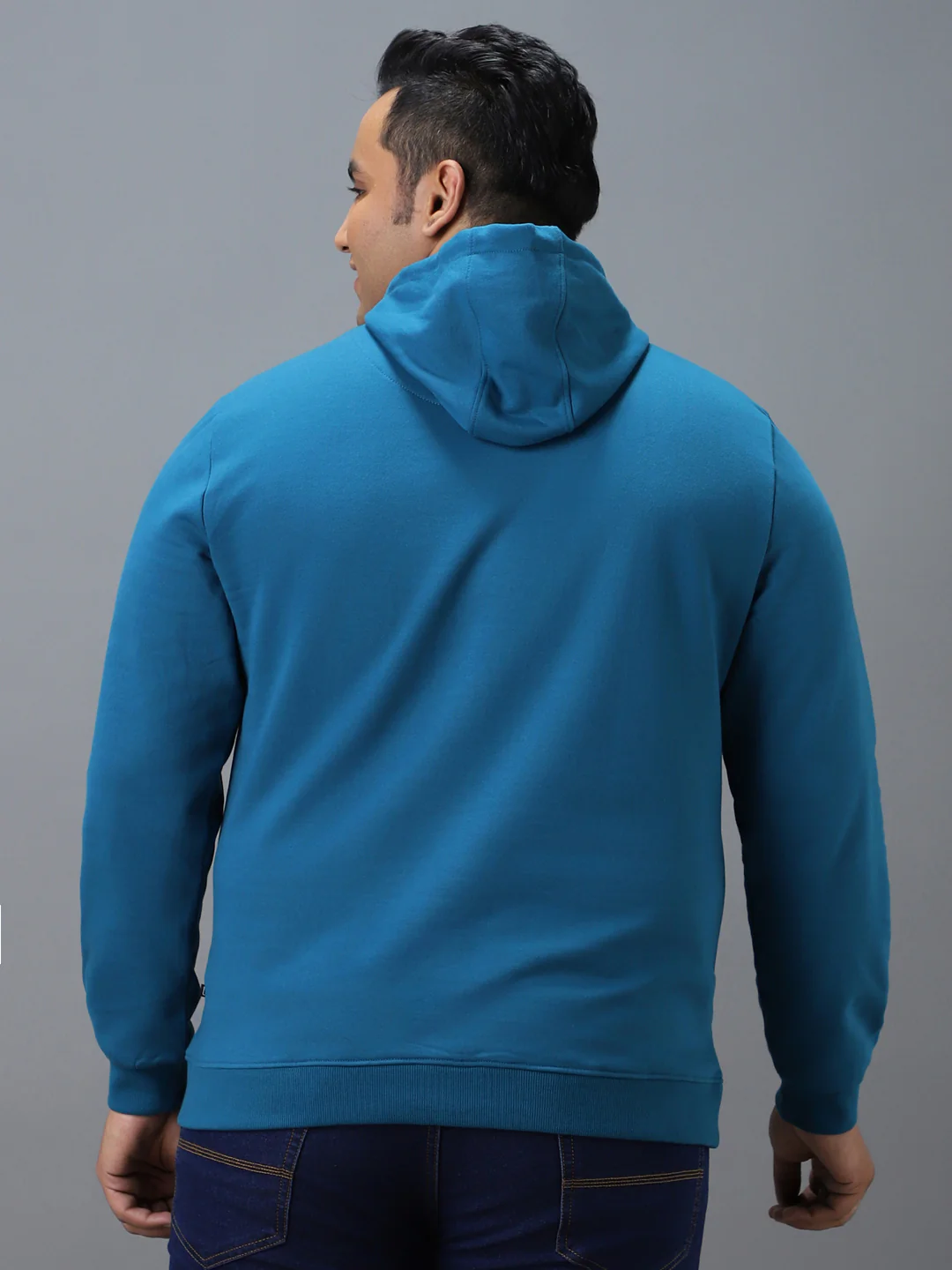 Plus Men's Green Cotton Graphic Print Hooded Neck Sweatshirt - Image 3