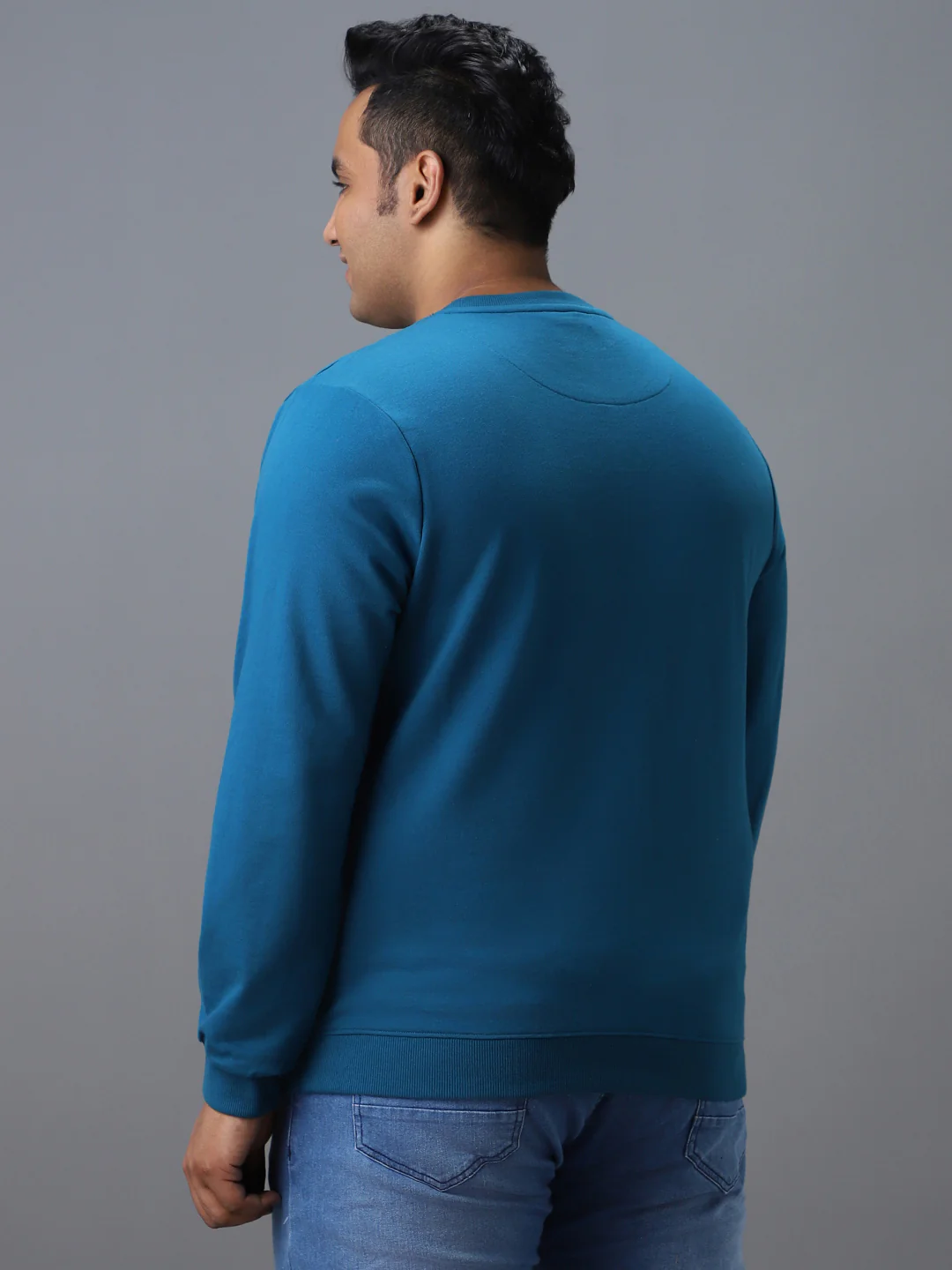 Plus Men's Green Cotton Graphic Print Round Neck Sweatshirt - Image 3
