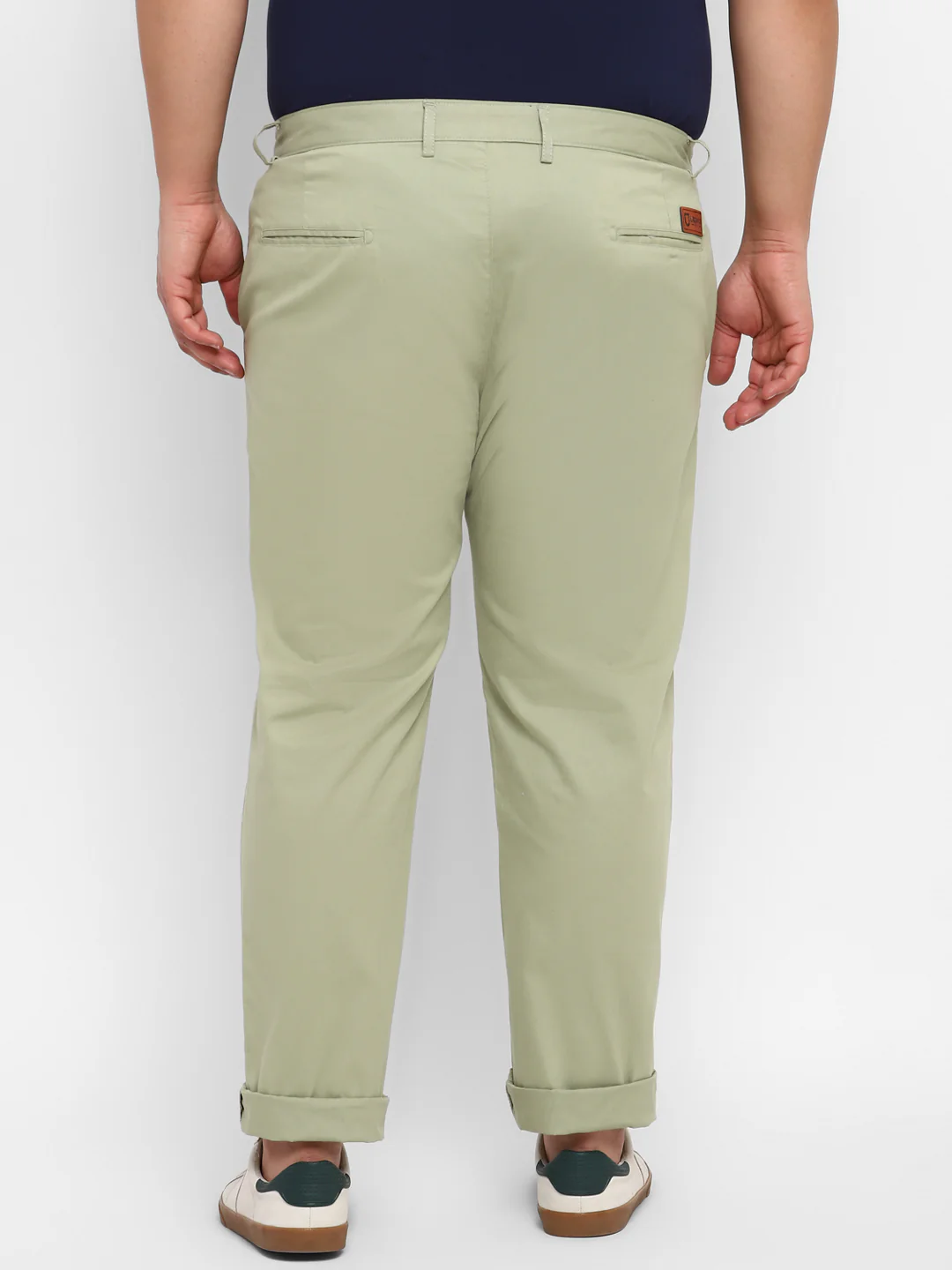 Plus Men's Green Cotton Regular Fit Casual Chinos Trousers - Image 3