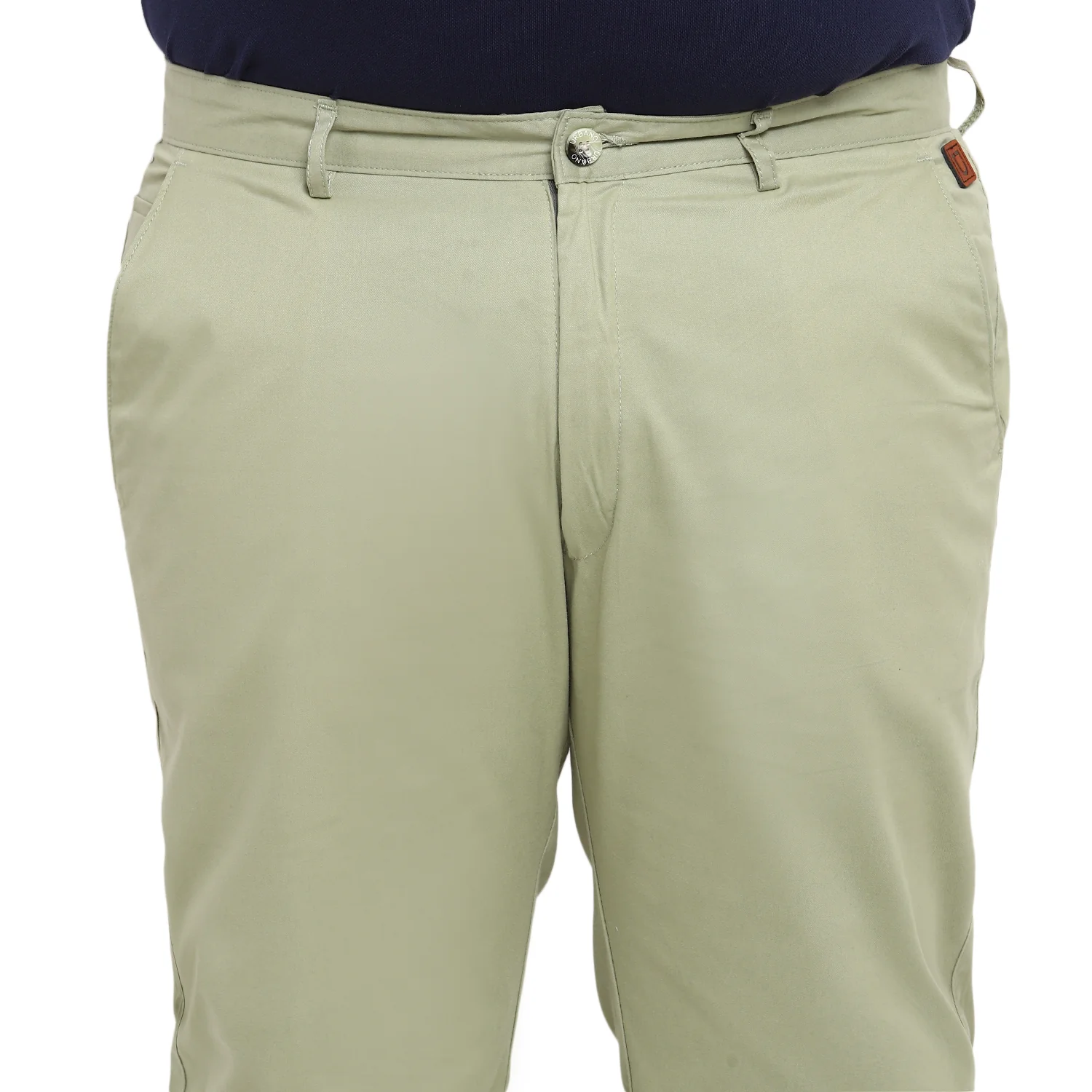 Plus Men's Green Cotton Regular Fit Casual Chinos Trousers - Image 5
