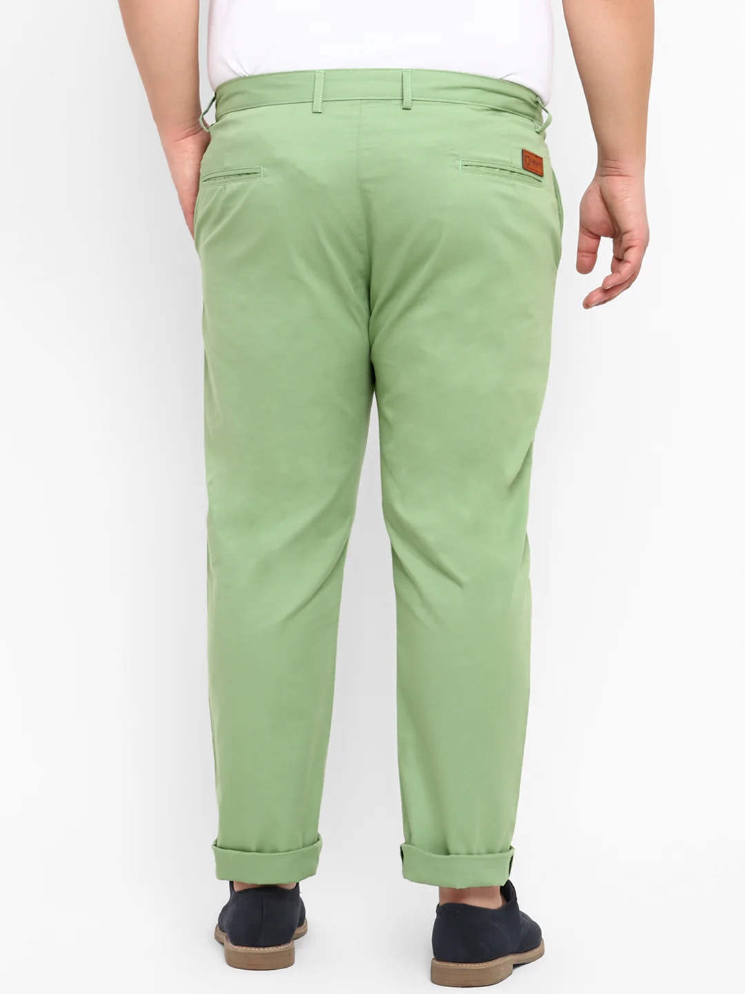 Plus Men's Green Cotton Regular Fit Casual Chinos Trousers - Image 3
