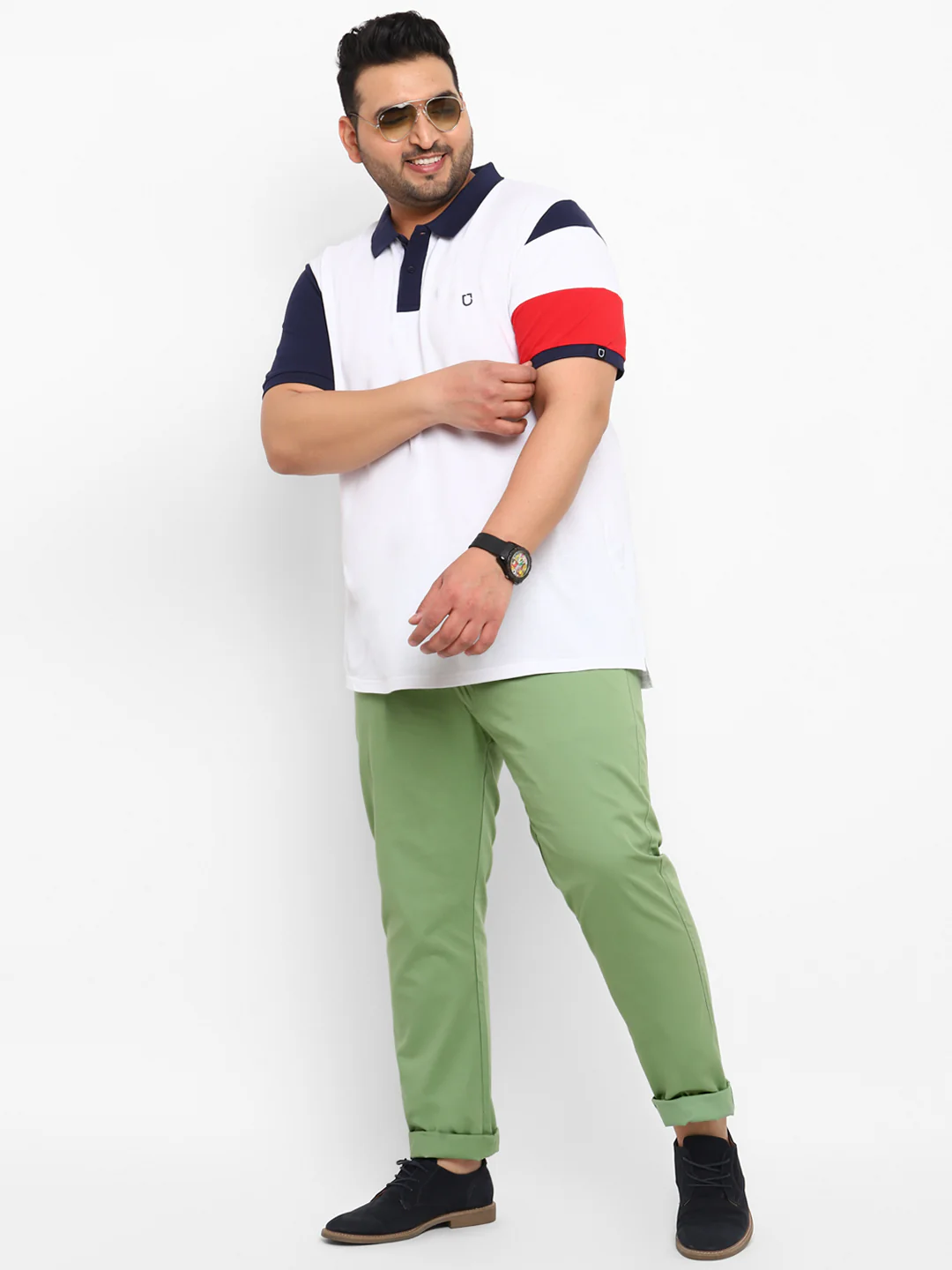 Plus Men's Green Cotton Regular Fit Casual Chinos Trousers - Image 4