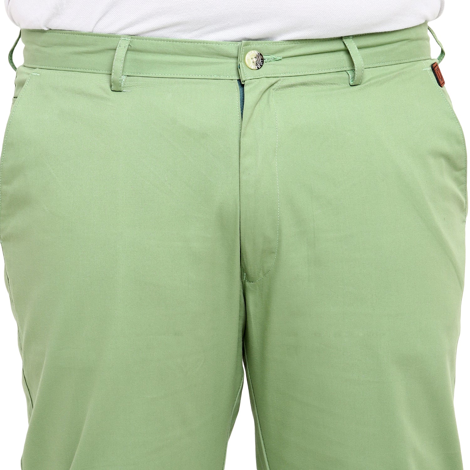 Plus Men's Green Cotton Regular Fit Casual Chinos Trousers - Image 5