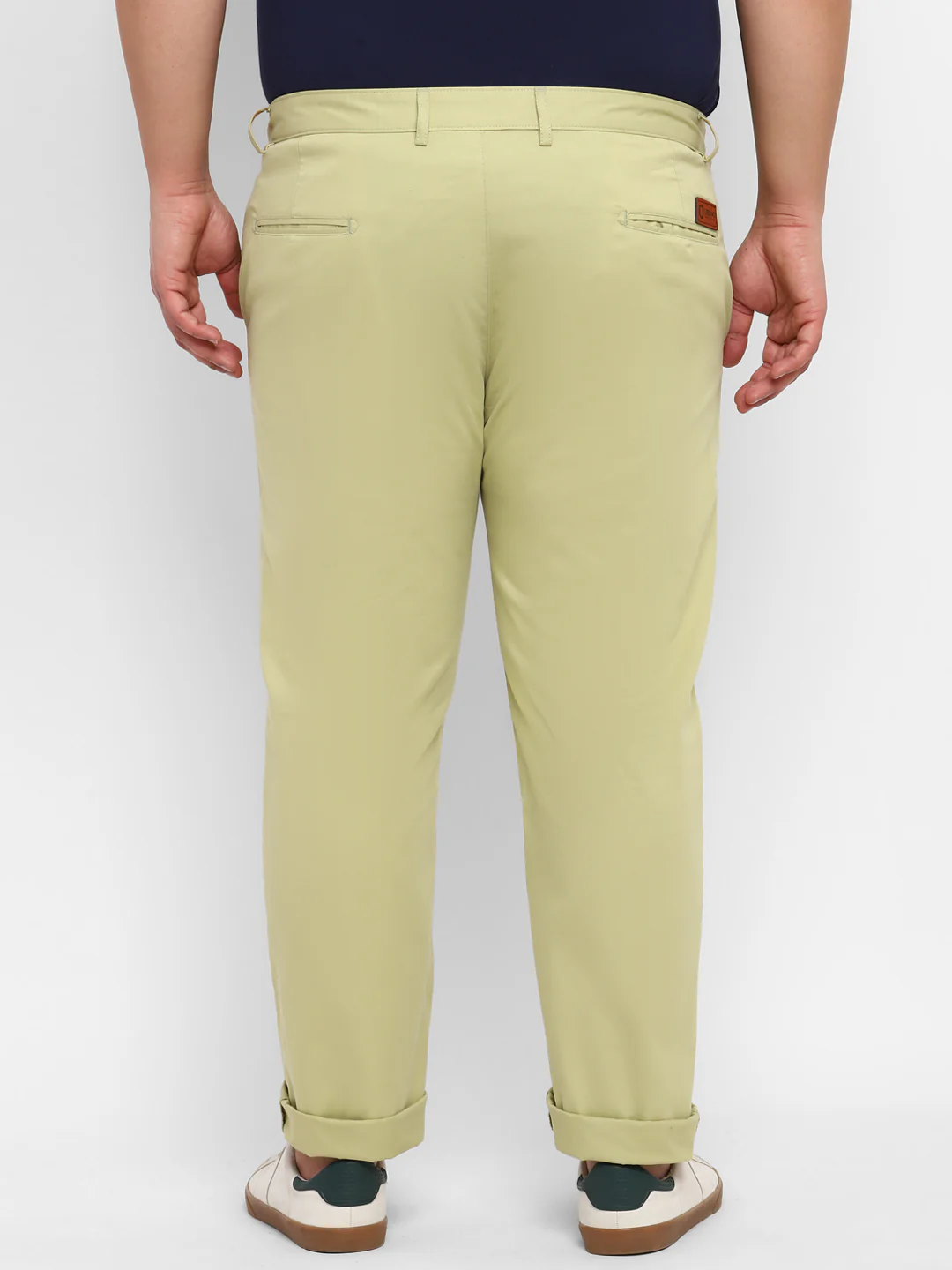 Plus Men's Green Cotton Regular Fit Casual Chinos Trousers - Image 3