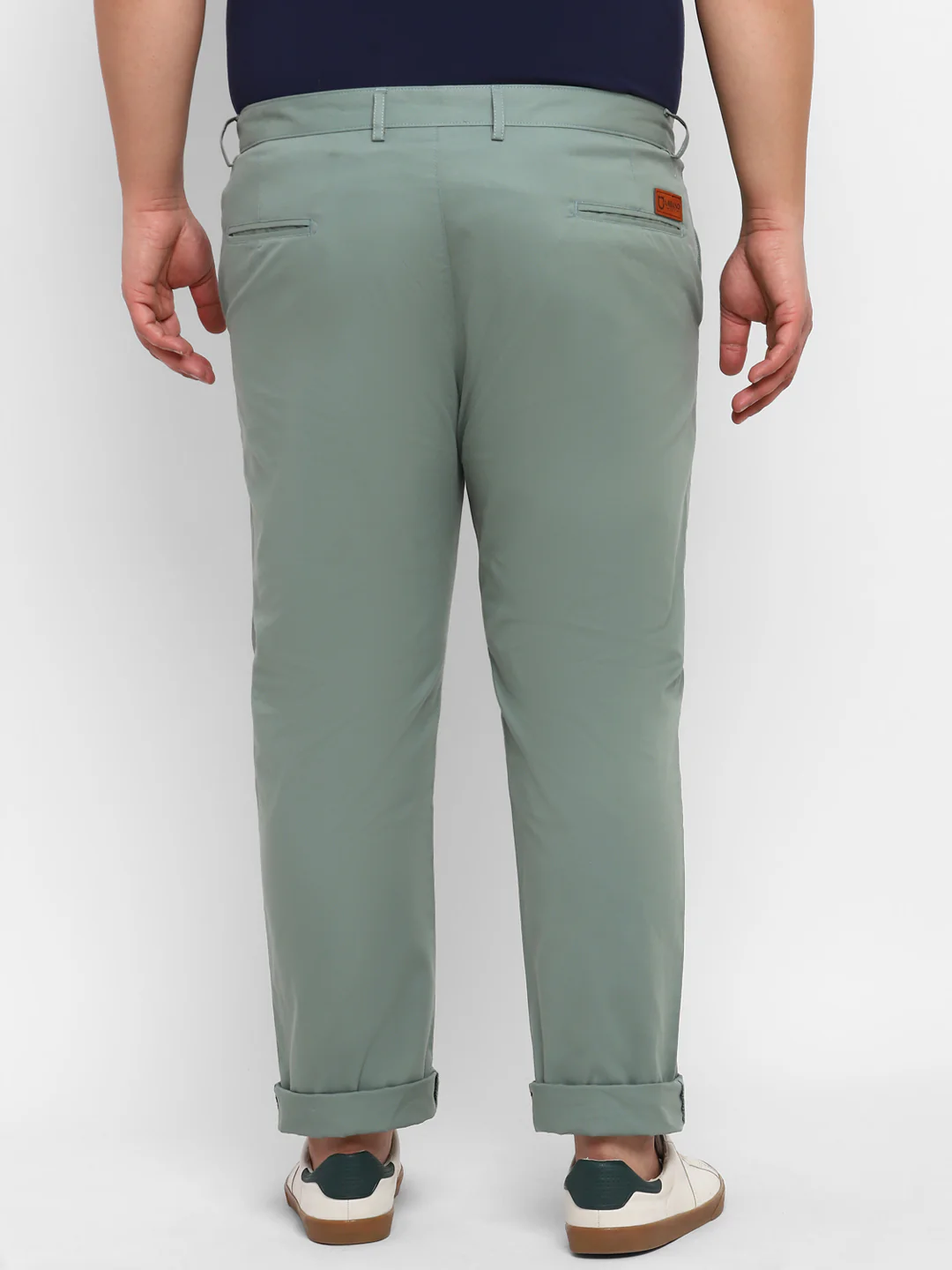 Plus Men's Green Cotton Regular Fit Casual Chinos Trousers - Image 3