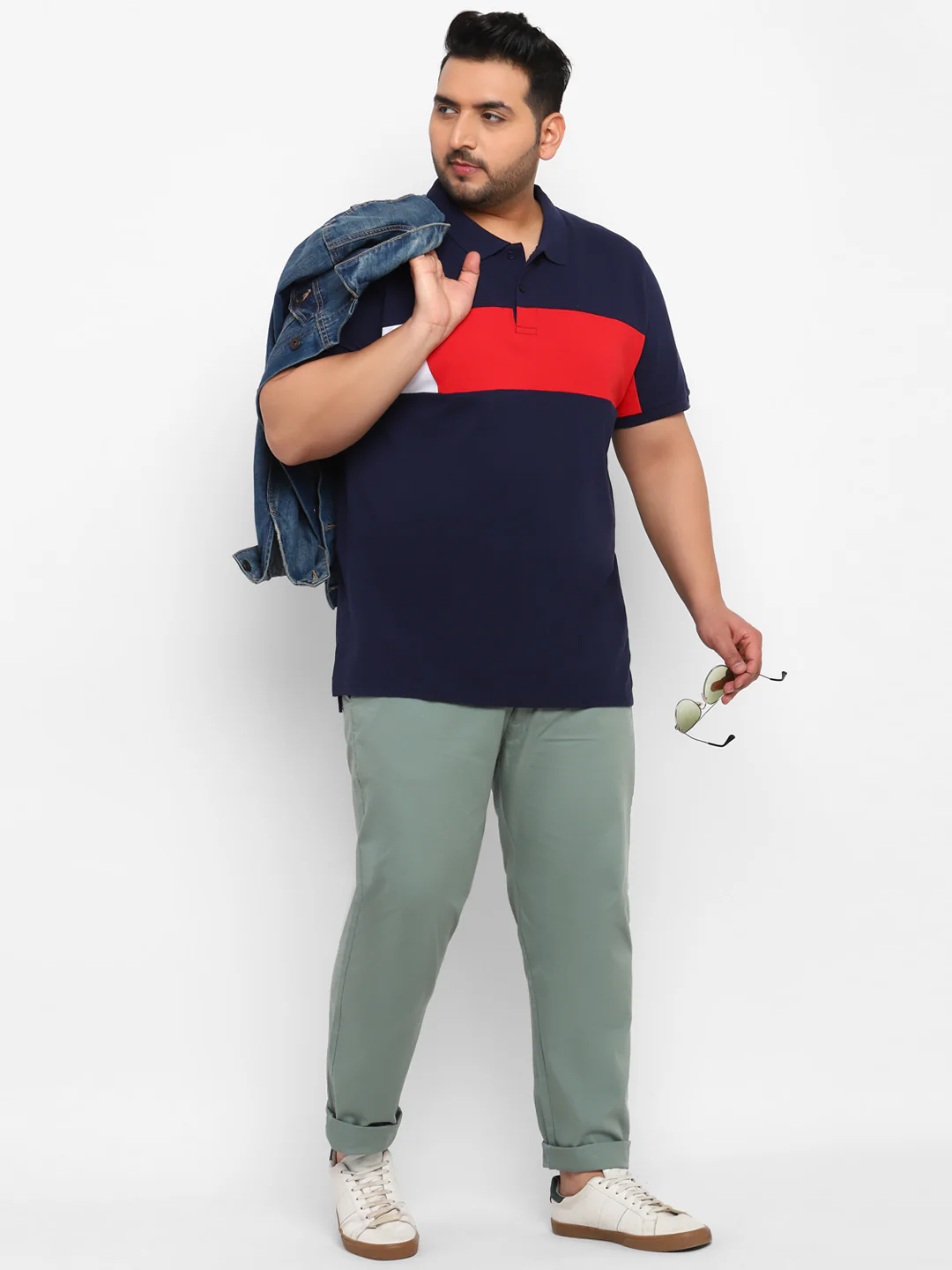 Plus Men's Green Cotton Regular Fit Casual Chinos Trousers - Image 4