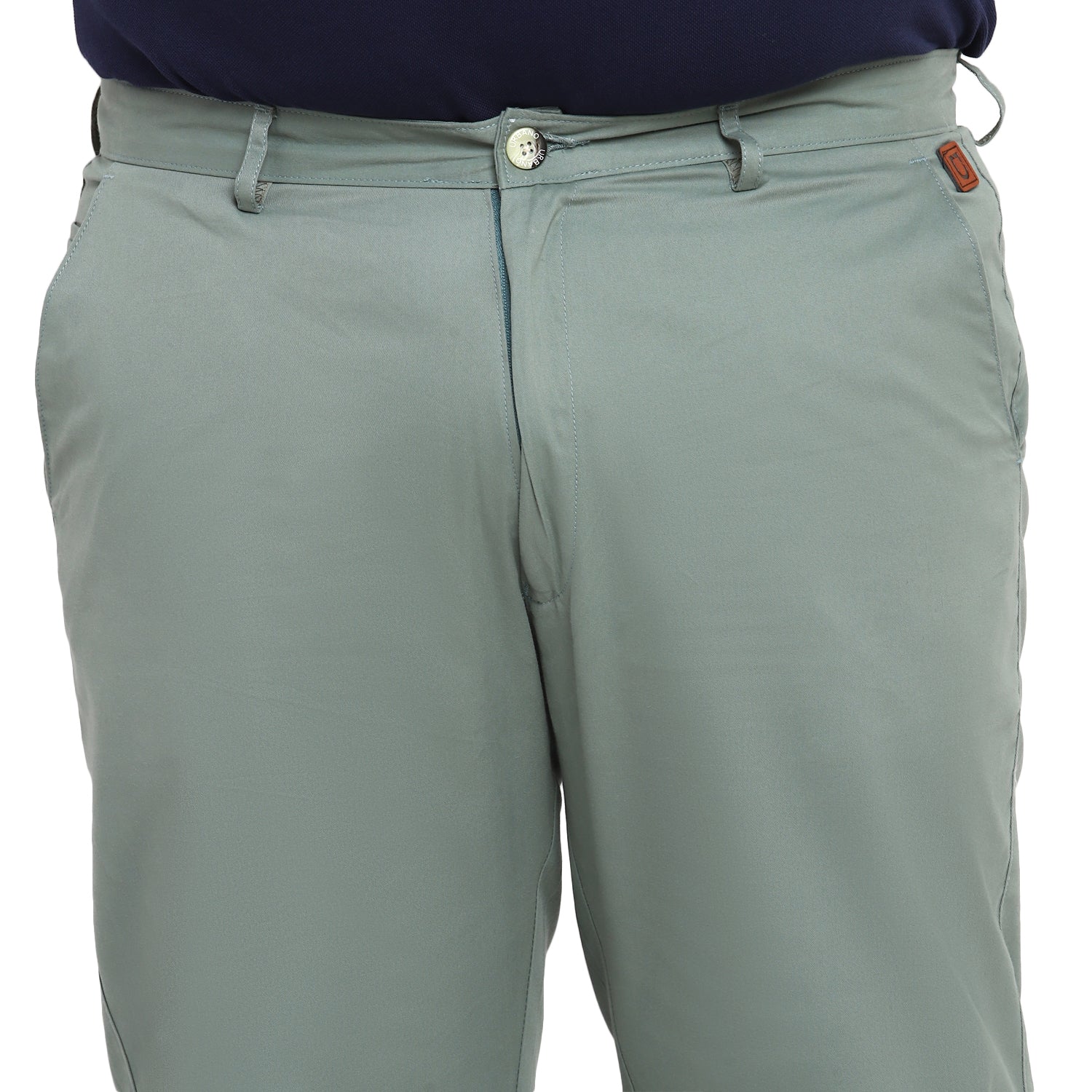 Plus Men's Green Cotton Regular Fit Casual Chinos Trousers - Image 5